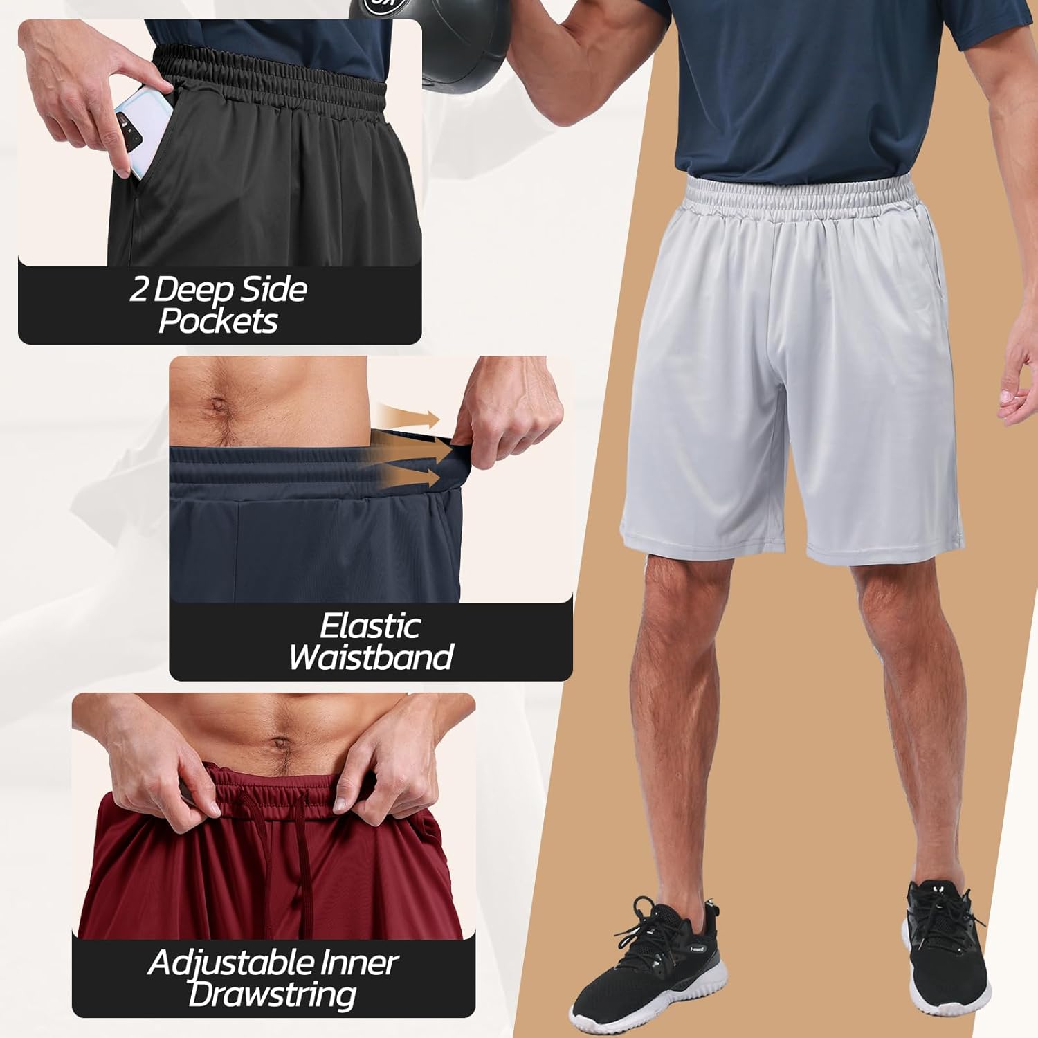 3 Pack Gym Basketball Mens Shorts - Quick Dry Black Workout Athletic Shorts with Pockets for Casual Running (S-6XL)