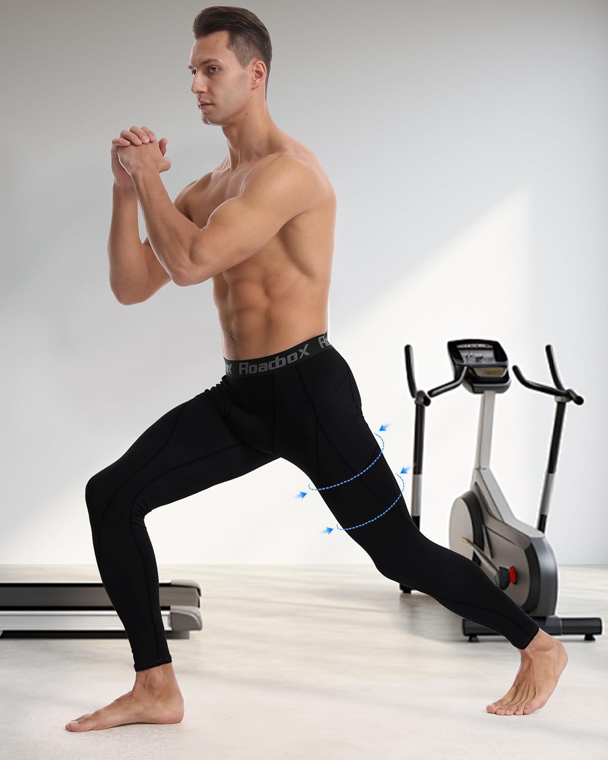 Alternative view of Roadbox Mens Compression Pants Running Tights with Pockets Sports Workout Leggings Athletic Base Layer for Cycling Basketball