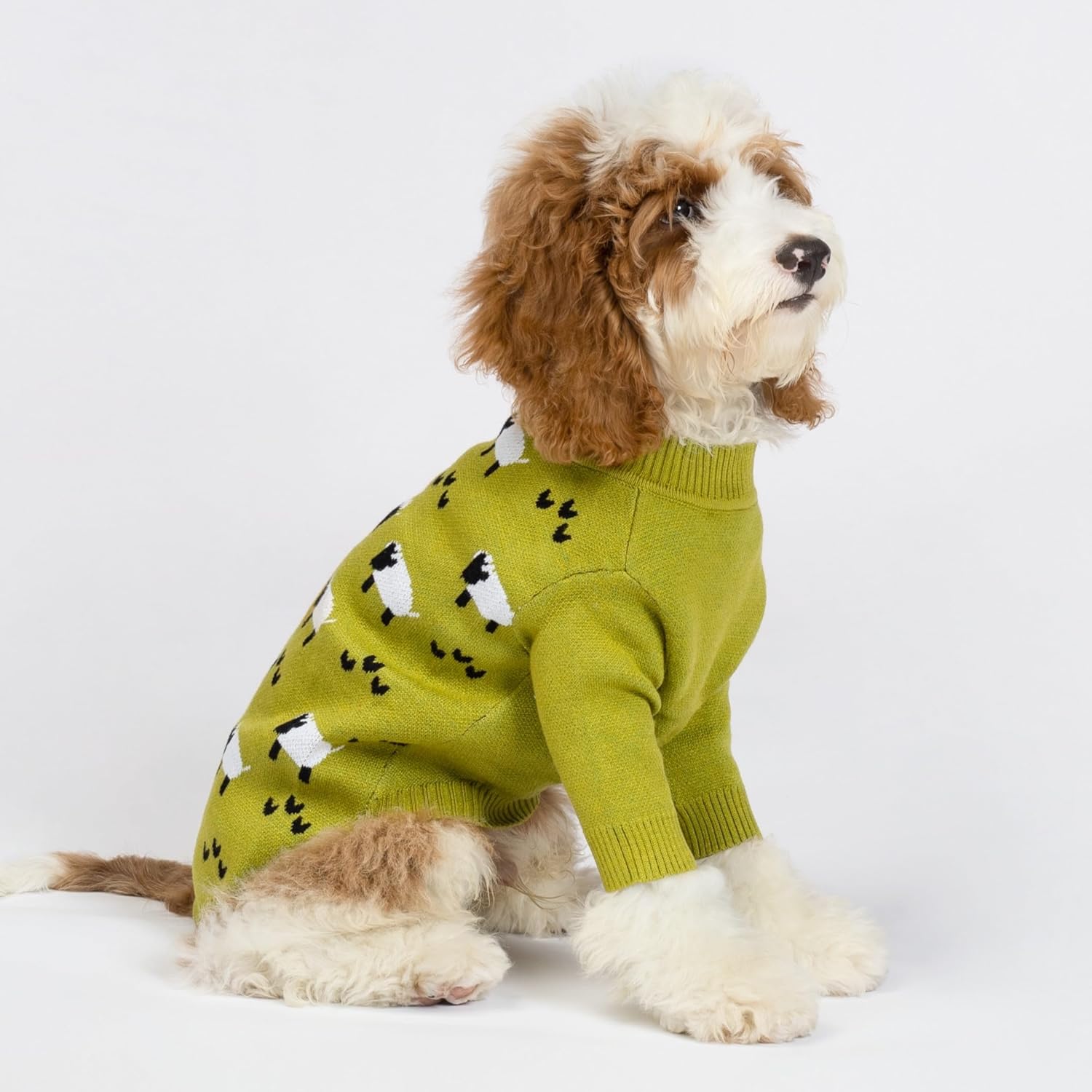 Fitwarm Funny Sheep Dog Sweater, Thermal Winter Clothes for Small Dogs, Boy, Girl - Dog Holiday Pullover Jumper, Pet Outfit - Black, Green, White, S