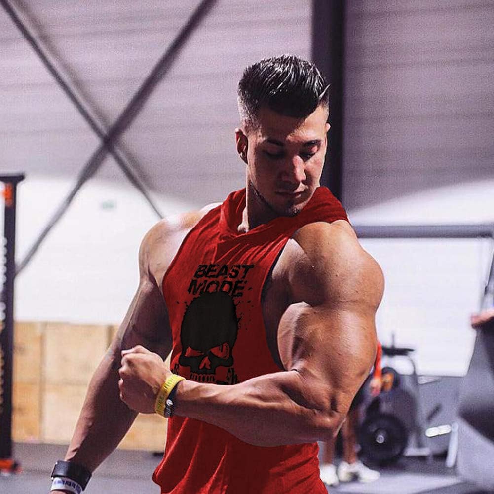 SZKANI Mens Skull Print Sleeveless Fitness Vest Bodybuilding Stringers Workout Tank Tops