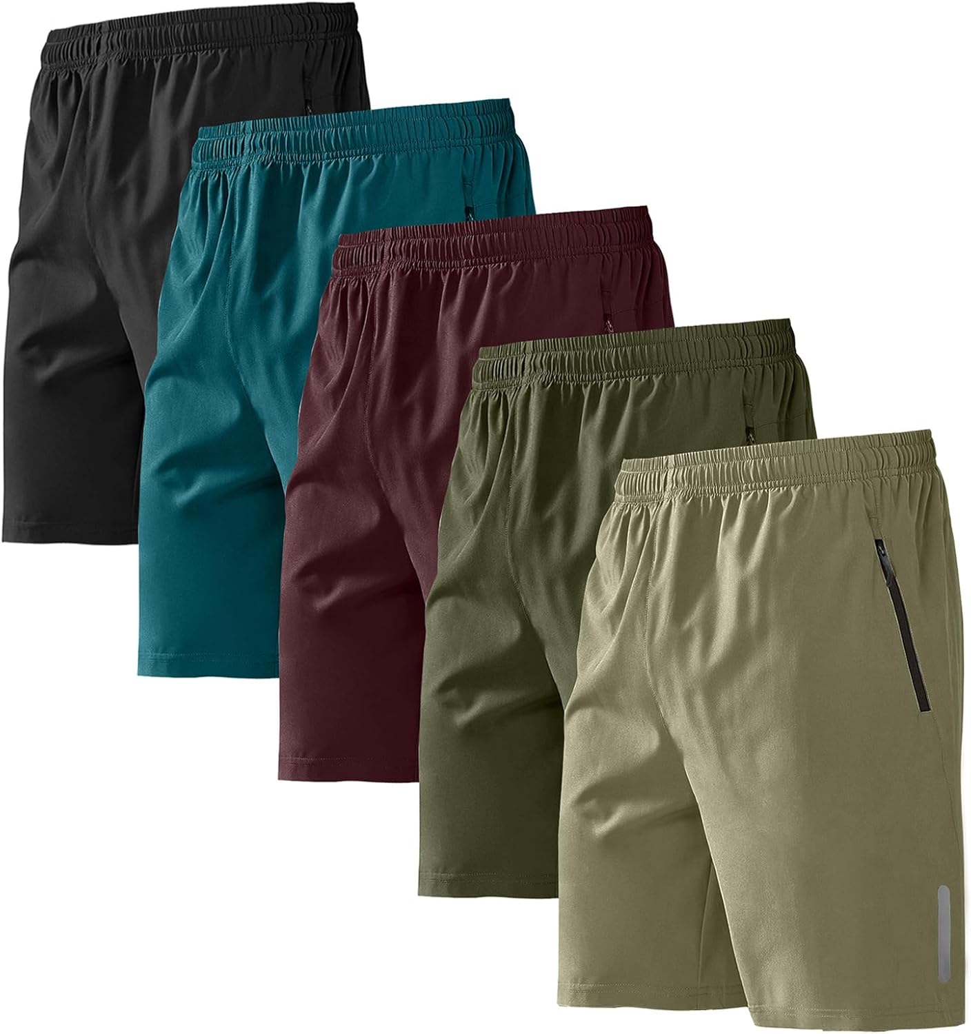 BUYJYA 5 Pack Men's Athletic Gym Shorts Set Workout Basketball Running Elastic Waist with Zipper Pocket Gift - Image 6