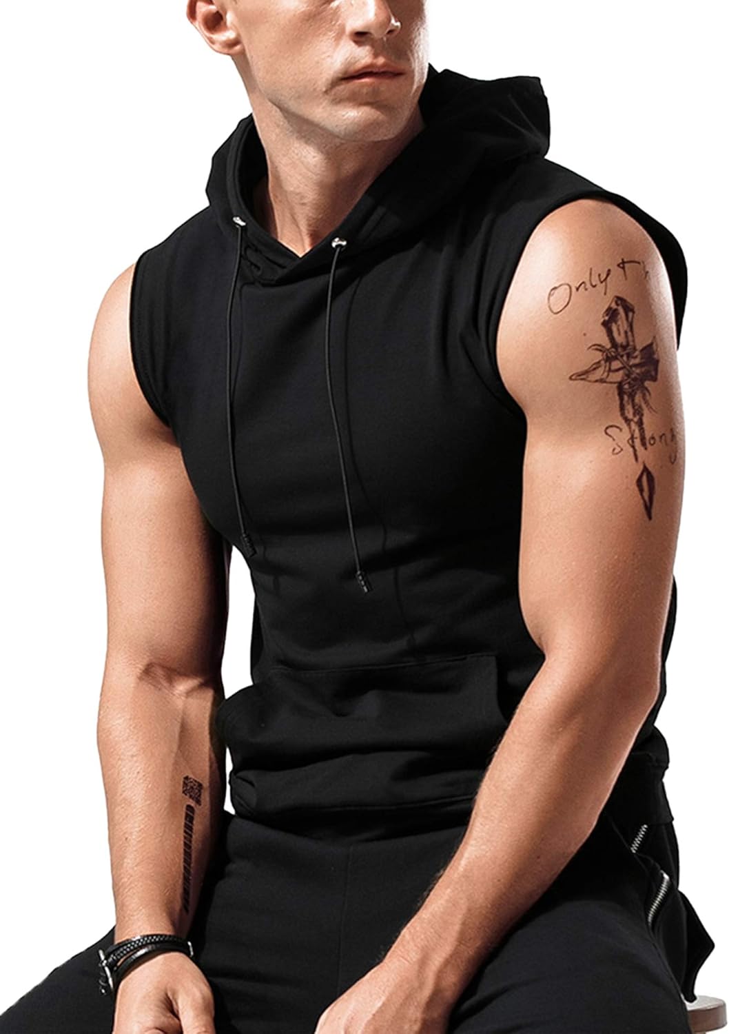 Babioboa Men's Workout Hooded Tank Tops Sleeveless Gym Hoodies Bodybuilding Muscle Cut Off T-Shirts