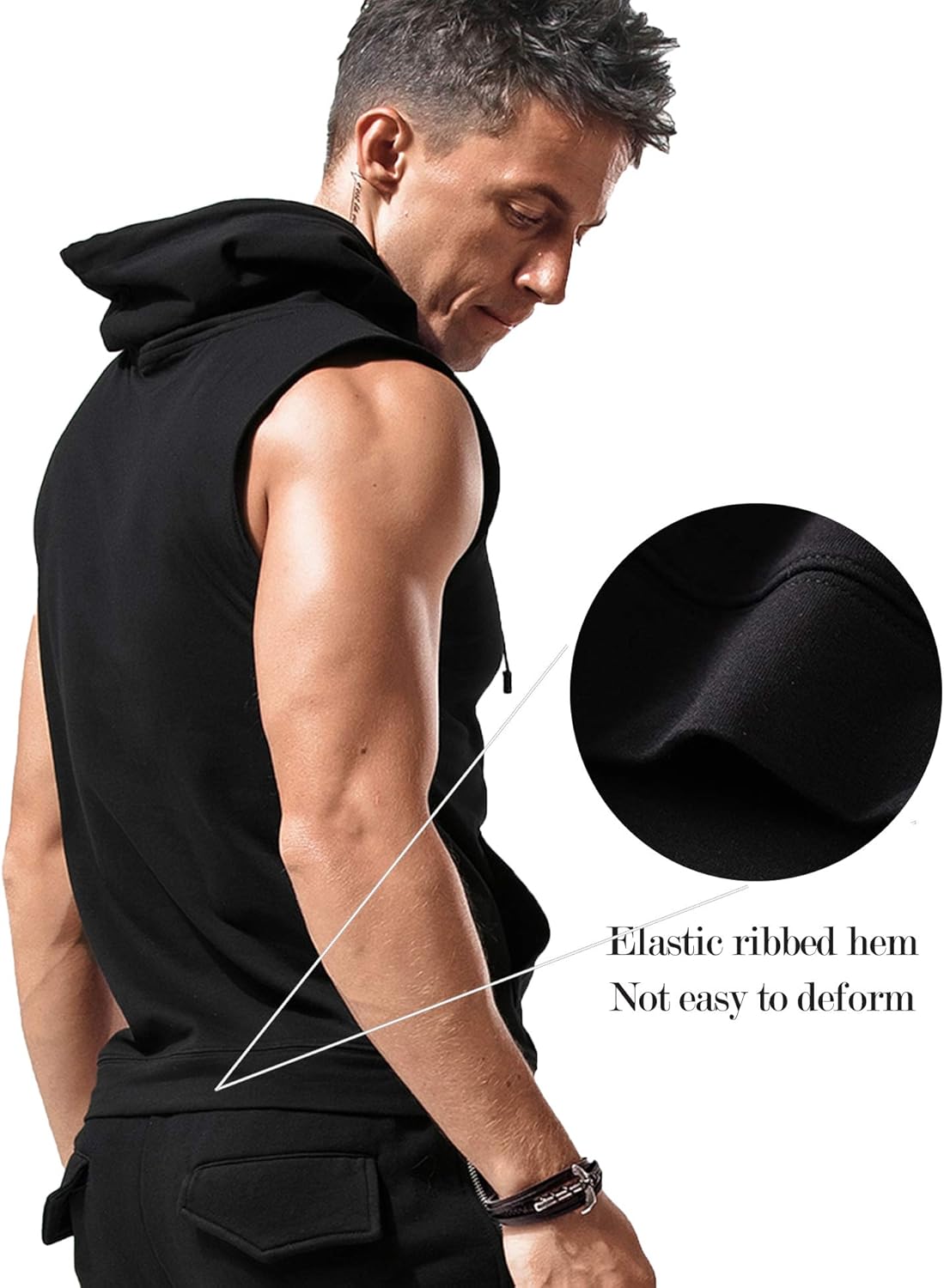 Alternative view of Babioboa Men's Workout Hooded Tank Tops Sleeveless Gym Hoodies Bodybuilding Muscle Cut Off T-Shirts