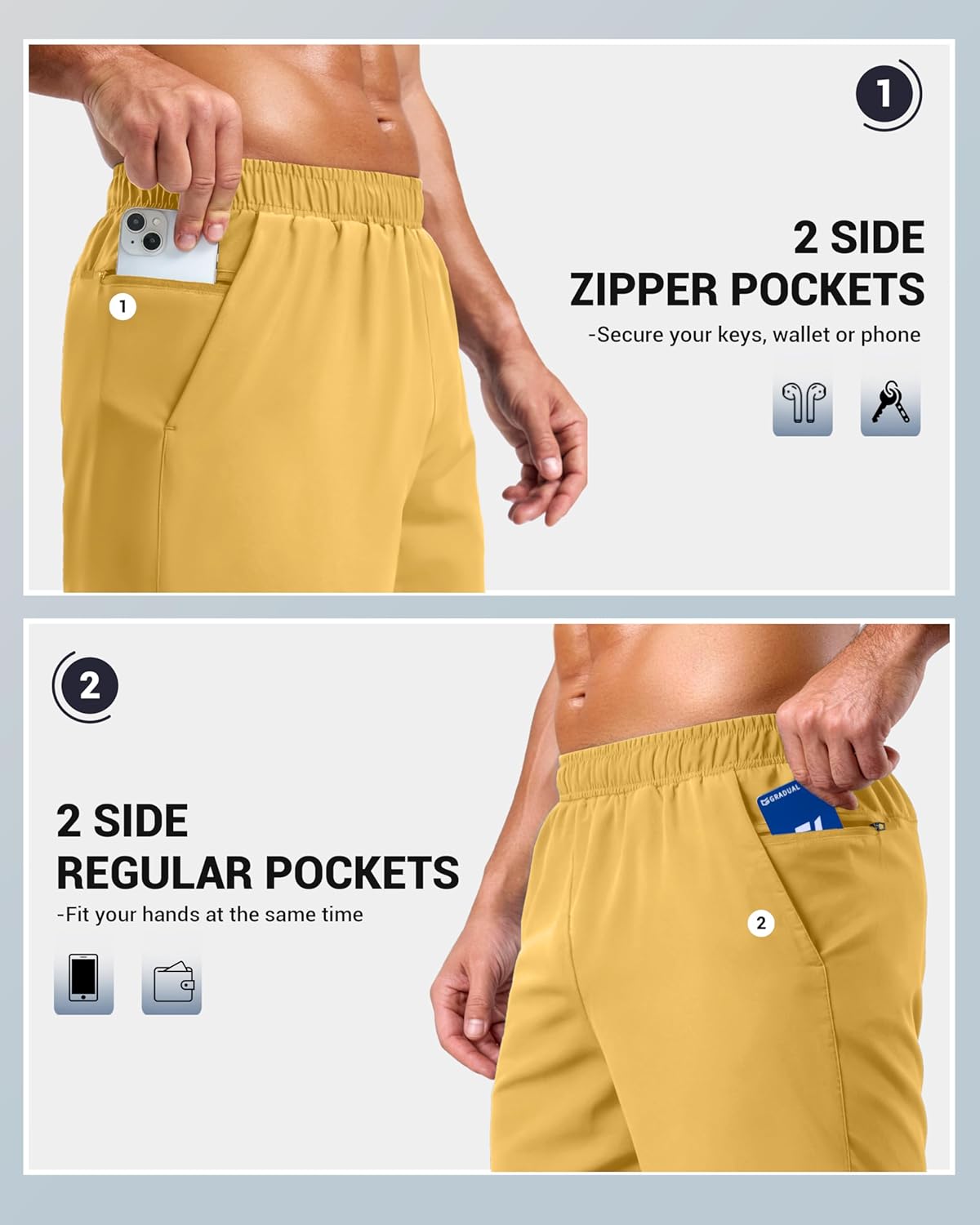 G Gradual Men's Workout Gym Shorts with 2 Zipper Pockets 7"/ 5"/ 9" Quick Dry Athletic Running Basketball Shorts for Men - Image 3