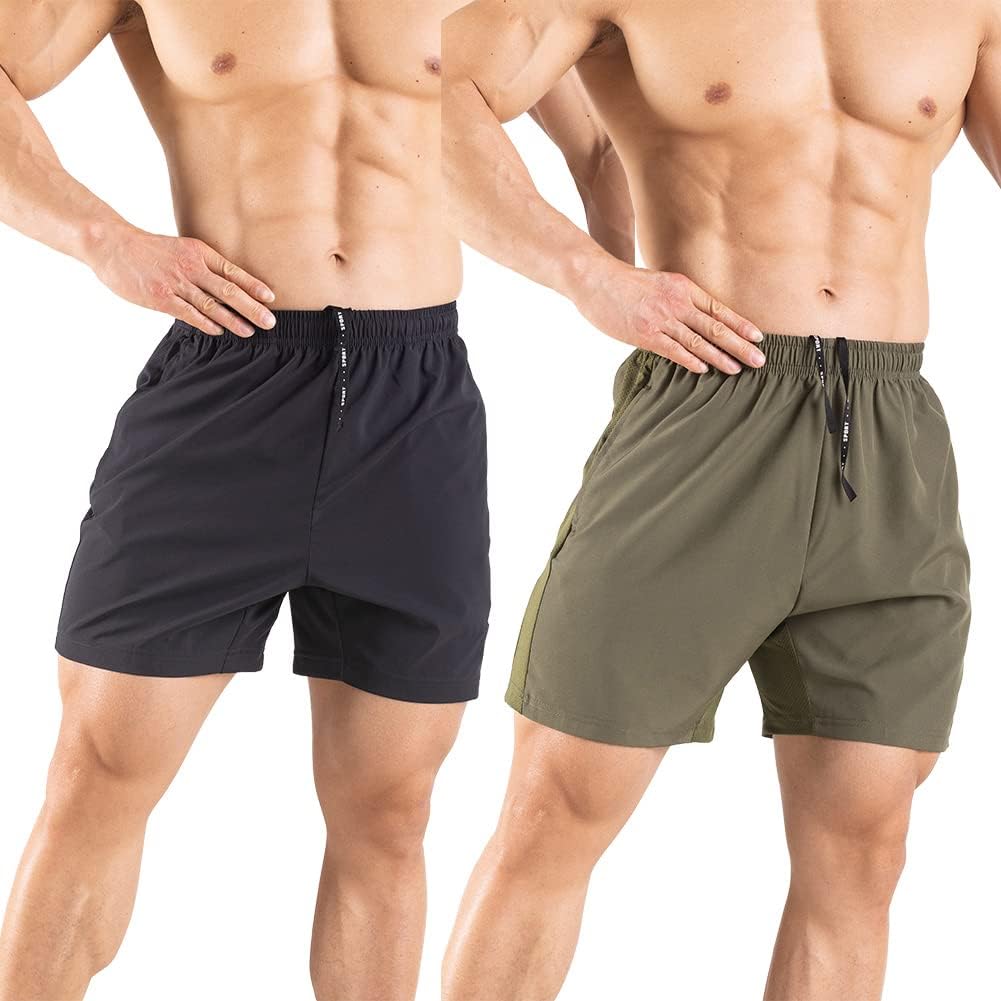 Gaglg Men's 5" Running Shorts 2 Pack Quick Dry Athletic Workout Gym Shorts with Zipper Pockets