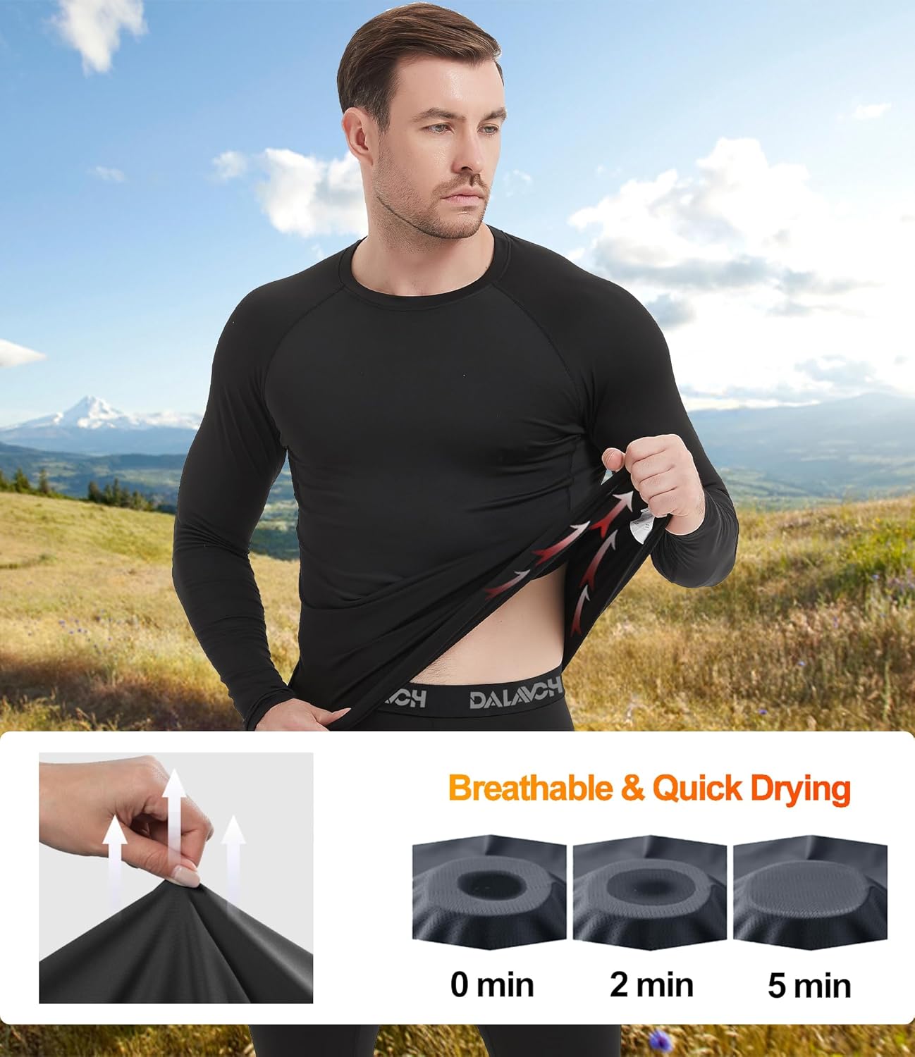 Dalavch 1/5 Pack Menu2019s Compression Shirts Long Sleeve Athletic Workout Rash Guard Gym Active Sports Undershirt Base Layer Top