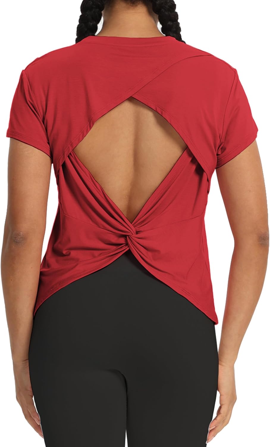 Alternative view of Bestisun Backless Workout Athletic Shirts Short Sleeve Split Back Yoga Exercise Tops for Women