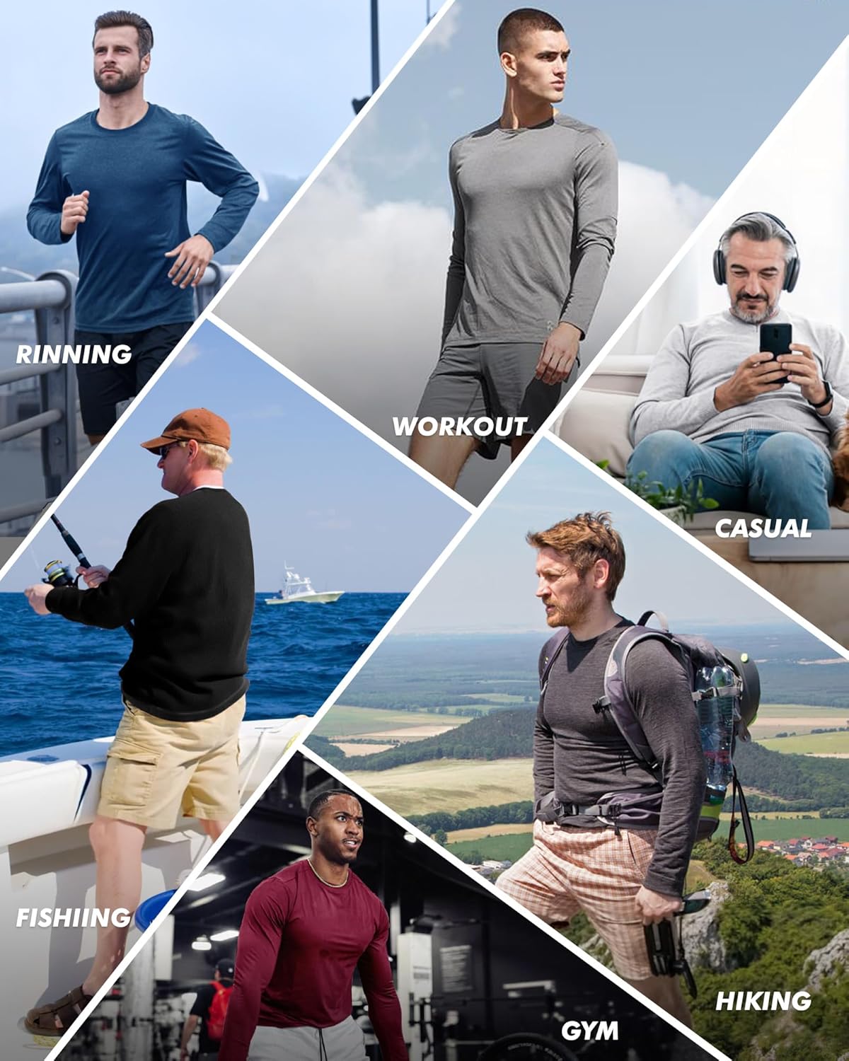 7 Pack Long Sleeve Shirts for Men - Quick Dry Moisture Wicking Sun Protection UV UPF T-Shirts for Fishing Workout Gym