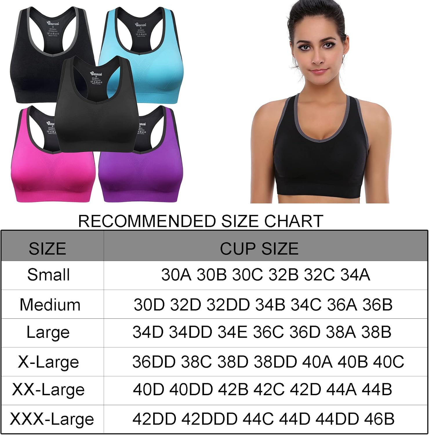 BAOMOSI Women's Seamless Racerback Sports Bra High Impact Support Yoga Gym Workout Fitness