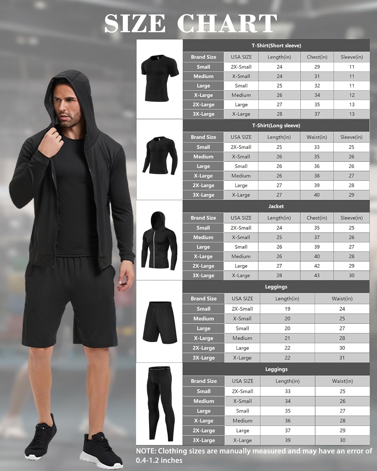 Alternative view of Antoyo 5Pcs Men Compression Workout Set,Compression Pants Shirt Top Long Sleeve Jacket for Gym,Men Athletic Baselayer Sets