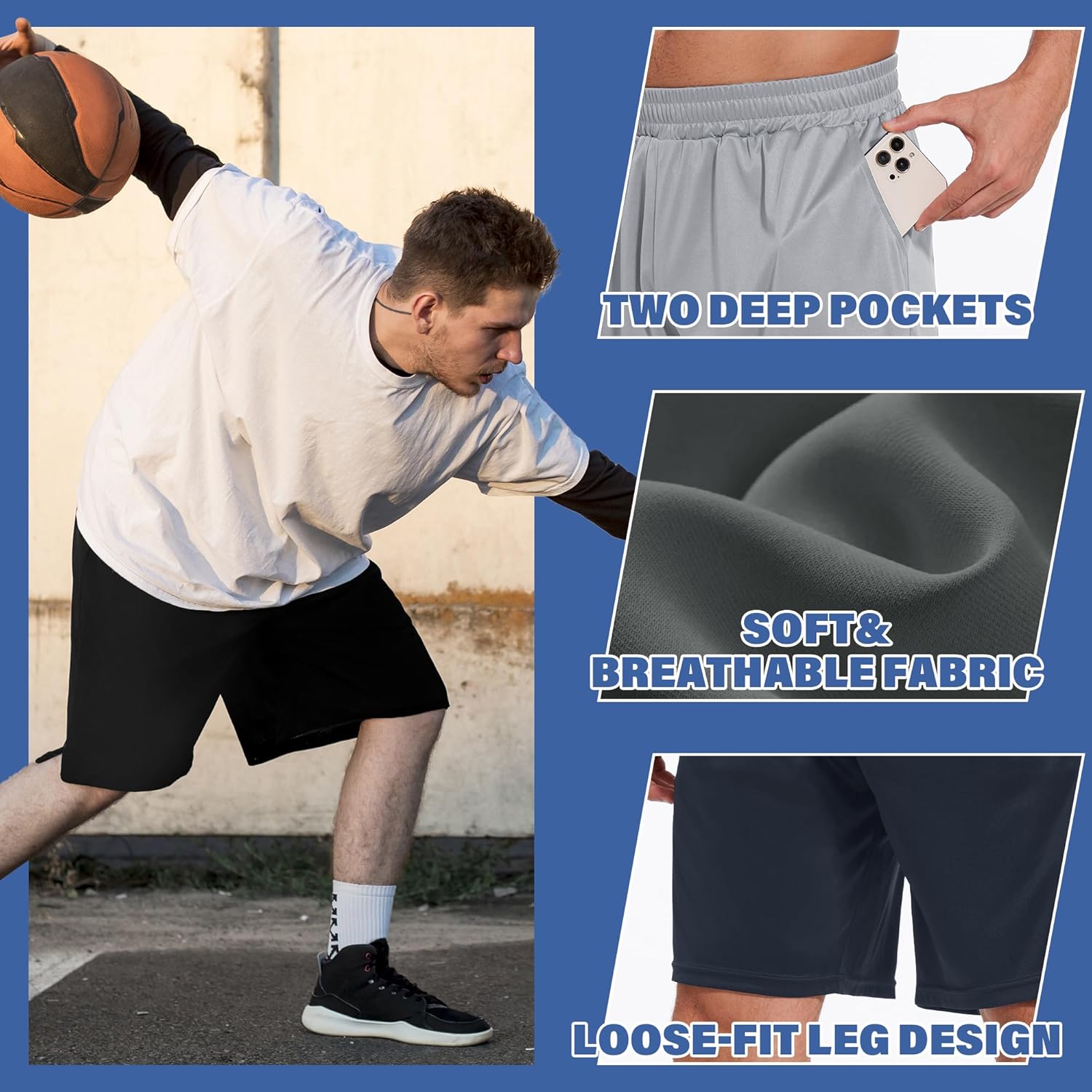Alternative view of LalaHooK 5 Pack Gym Mens Shorts - Quick Dry Basketball Workout Athletic Shorts with Pockets for Running Casual Activewear