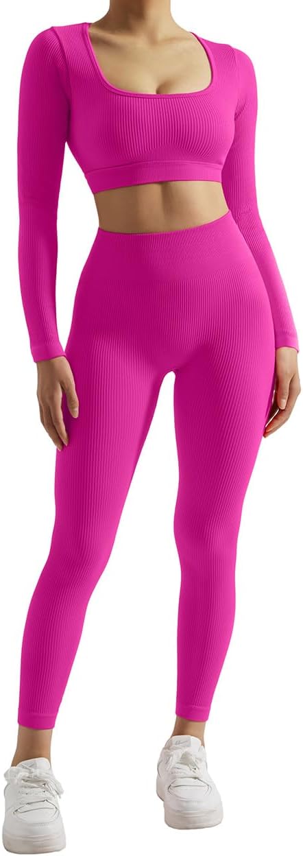 Alternative view of SUUKSESS 2 Piece Workout Sets for Women Long Sleeve Gym Sets Woman Butt Lifting Leggings Open Back Crop Tops