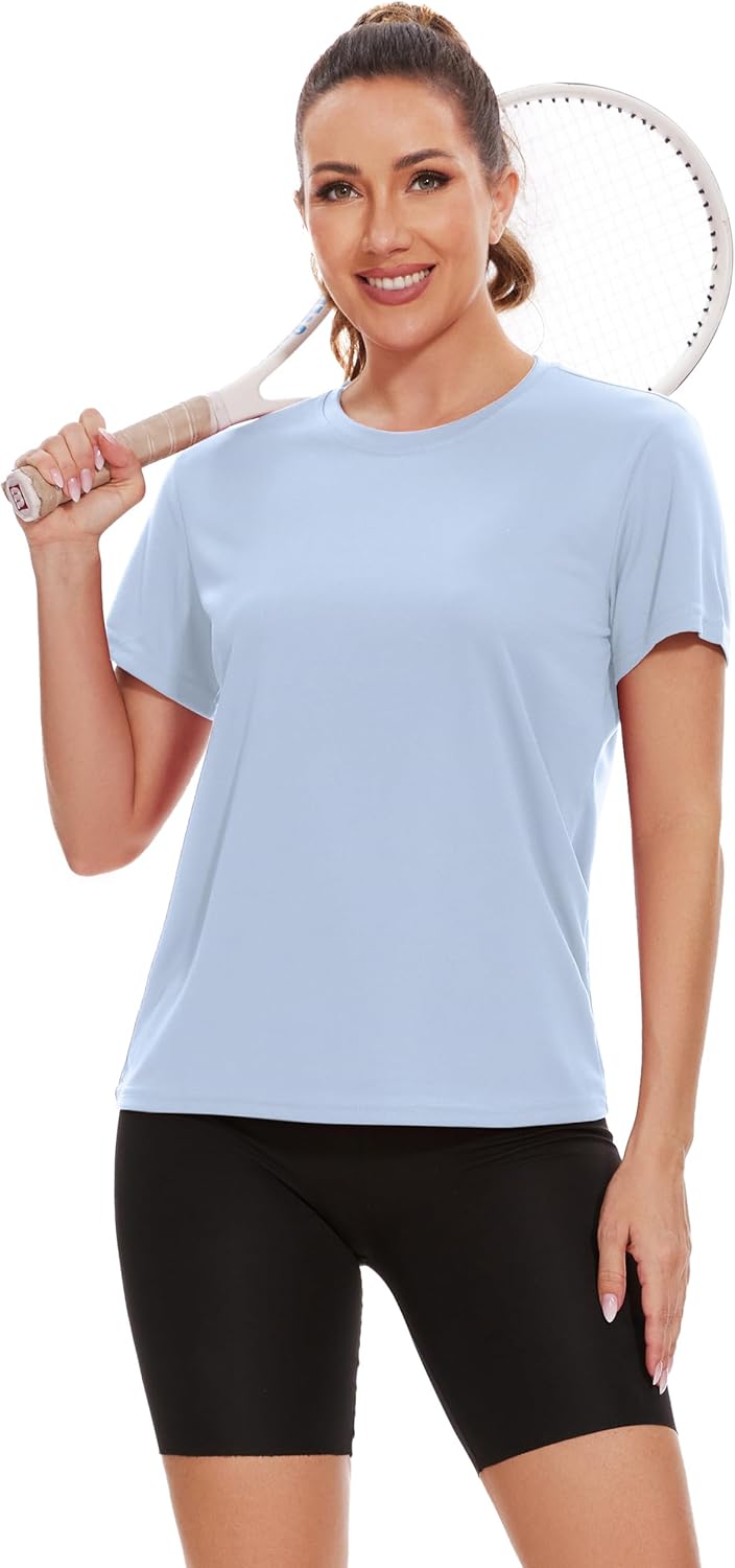 6 Pack Workout Tops for Women Short Sleeve UPF Sun Protection Athletic T Shirts Quick Dry Tennis Yoga Running Crew Neck Tee