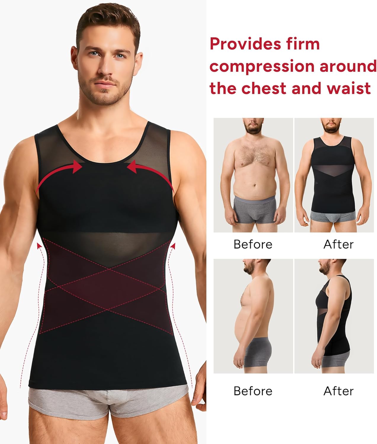 Alternative view of Nebility Mens Compression Shirt for Gynecomastia - Slimming Undershirts Body Shaper Vest Mesh Shapewear Workout Tank Tops