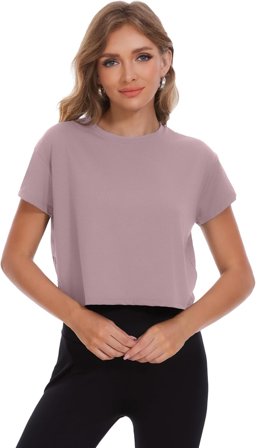 Dalavch 6 Pack Women's Crop Top Short Sleeve Athletic Workout Yoga Running Gym Casual Tees T-Shirts Loose Fit