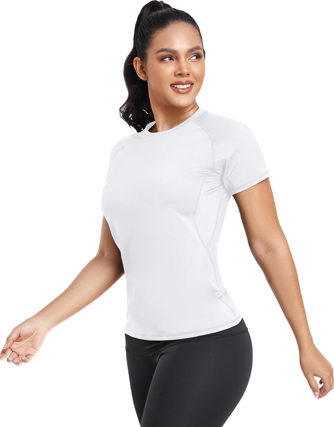 Alternative view of TELALEO 4 Pack Women's Compression Shirt Running Athletic T-Shirts Workout Tops Baselayer Short Sleeve Yoga Gym Sports Gear