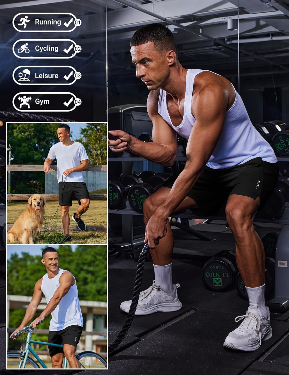 COOFANDY Mens Athletic Running Shorts with Zipper Pockets Quick Dry 7" Gym Workout Training Shorts - Image 5