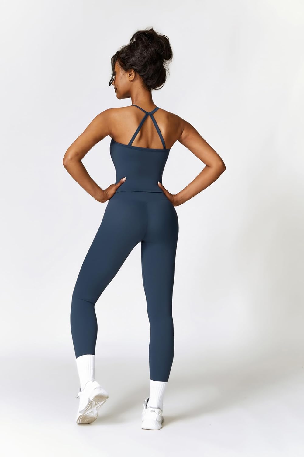 QBGJTD Womens Workout Sets Two Piece Cross Back Tank Top Matching High Waist Leggings Sets Gym Outfits Work Out Clothes