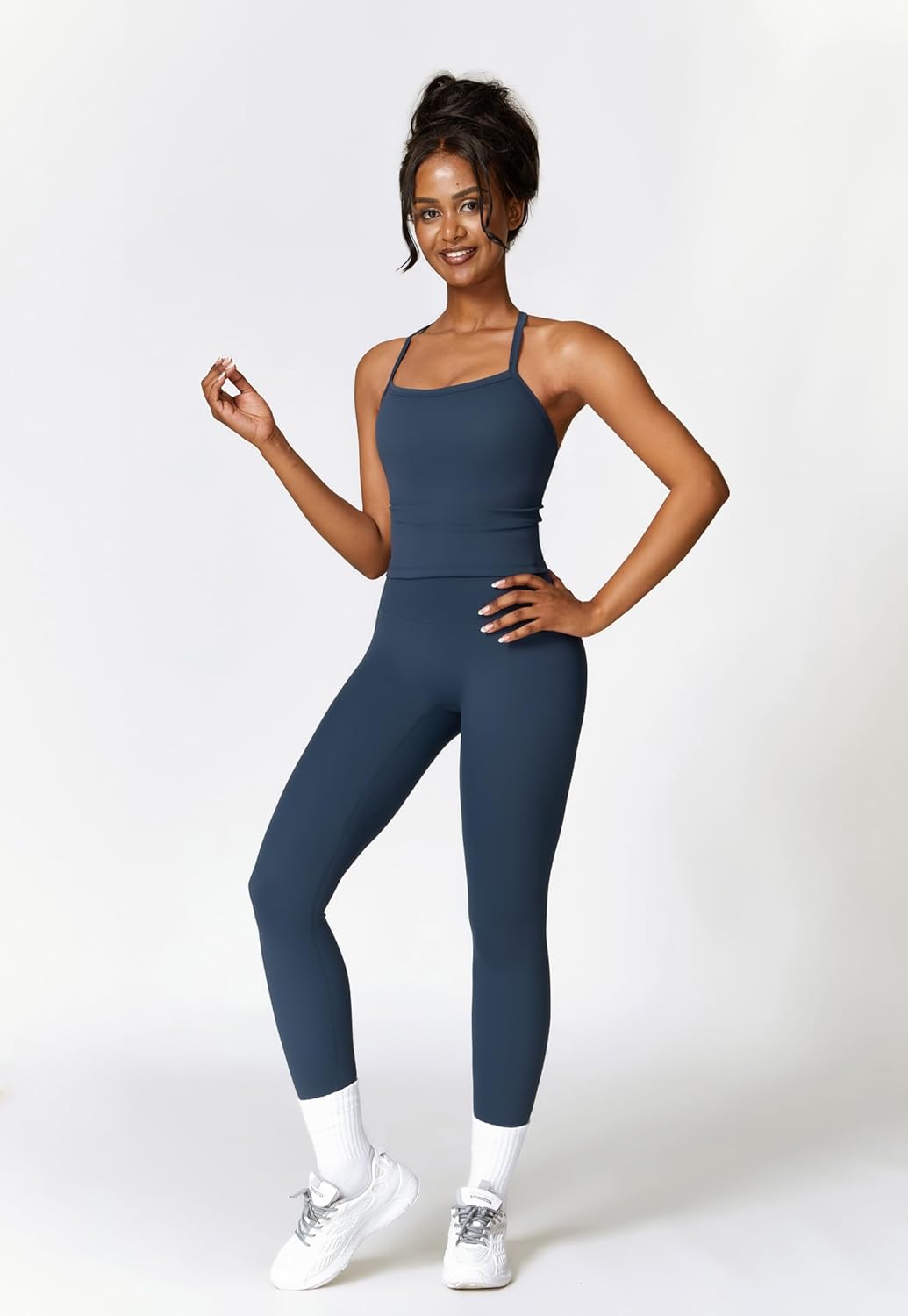 Alternative view of QBGJTD Womens Workout Sets Two Piece Cross Back Tank Top Matching High Waist Leggings Sets Gym Outfits Work Out Clothes