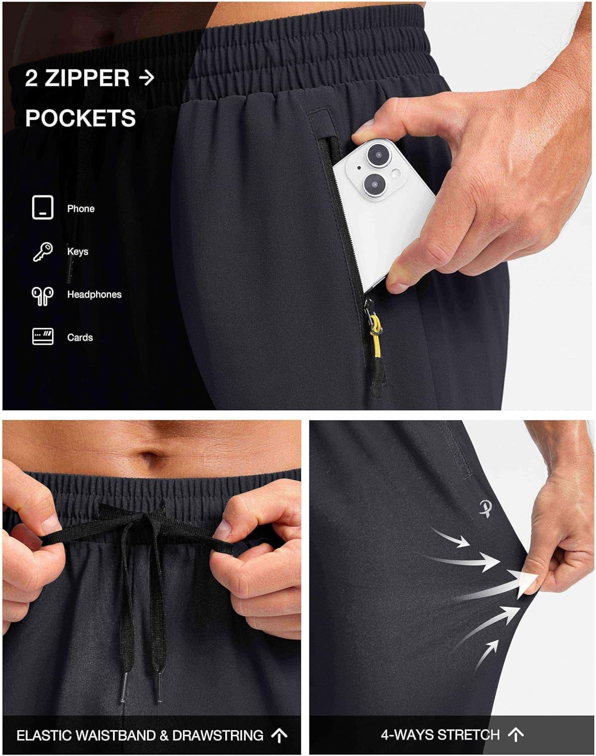 Alternative view of Pudolla Men's Lightweight Hiking Pants Quick-Dry Outdoor Sweatpants with Zipper Pockets for Casual Travel Athletic Workout