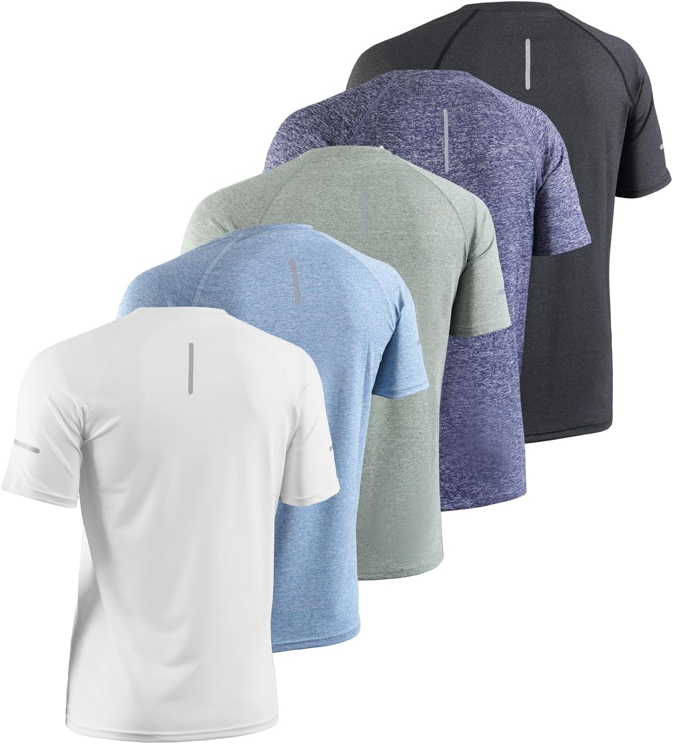 5-Pack Men's Workout T-Shirts - Reflective & Moisture-Wicking, Stretch Breathable Fabric for Running,Gym & Outdoor