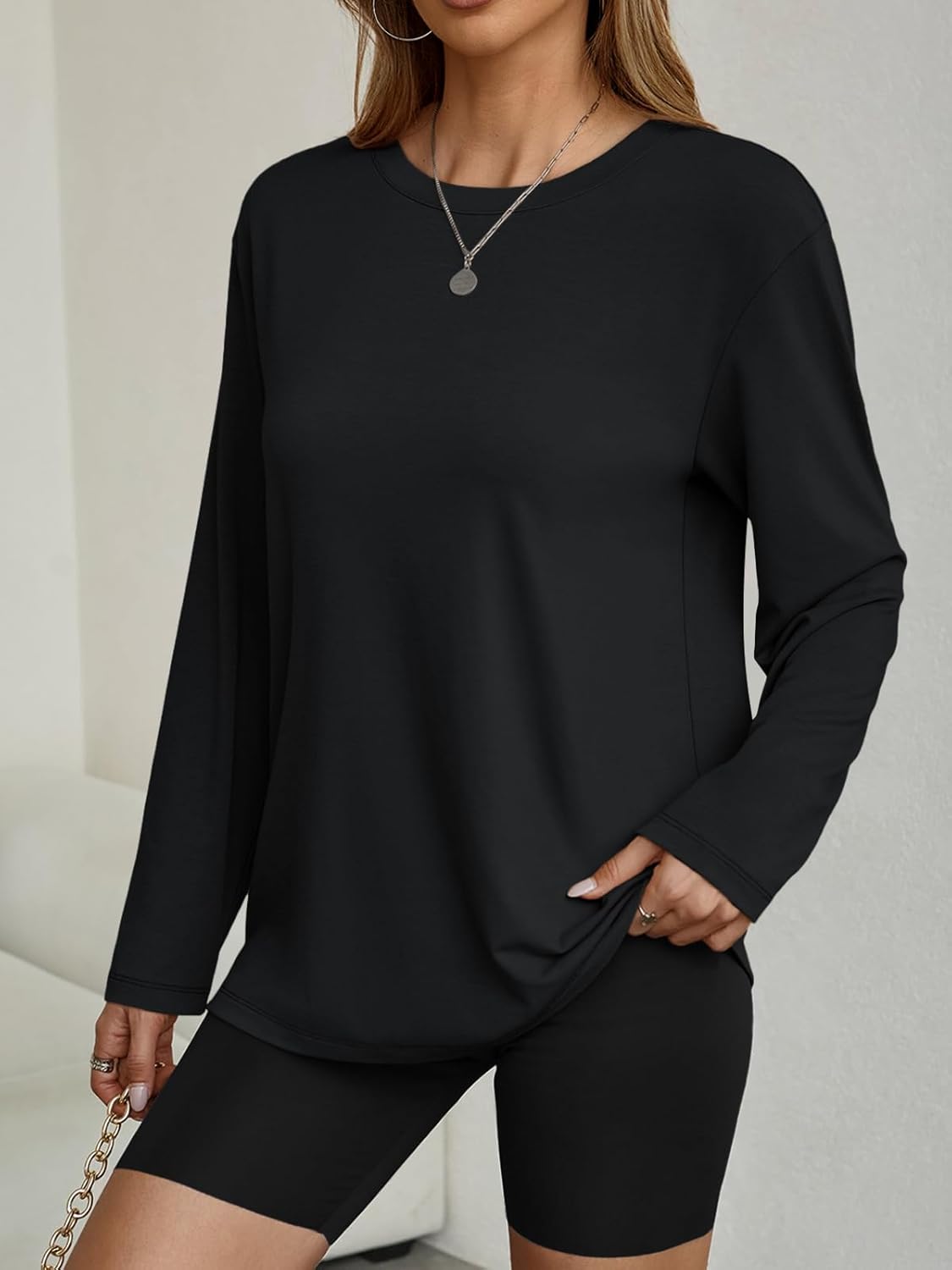 Alternative view of AUTOMET Women's Oversized Long Sleeve Shirts Fall Trendy Tops Fashion Gym Baggy Basic Casual Loose Fit Workout Y2k Clothes