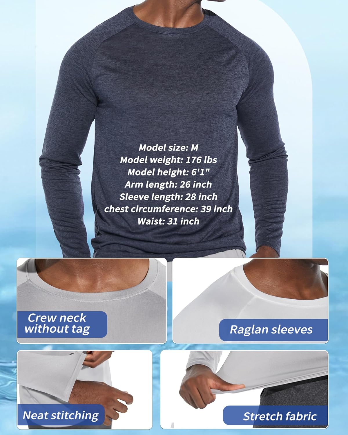 Alternative view of clothin 3 Pack Long Sleeve Shirts for Men/Mens Workout T-Shirts Moisture Wicking Lightweight