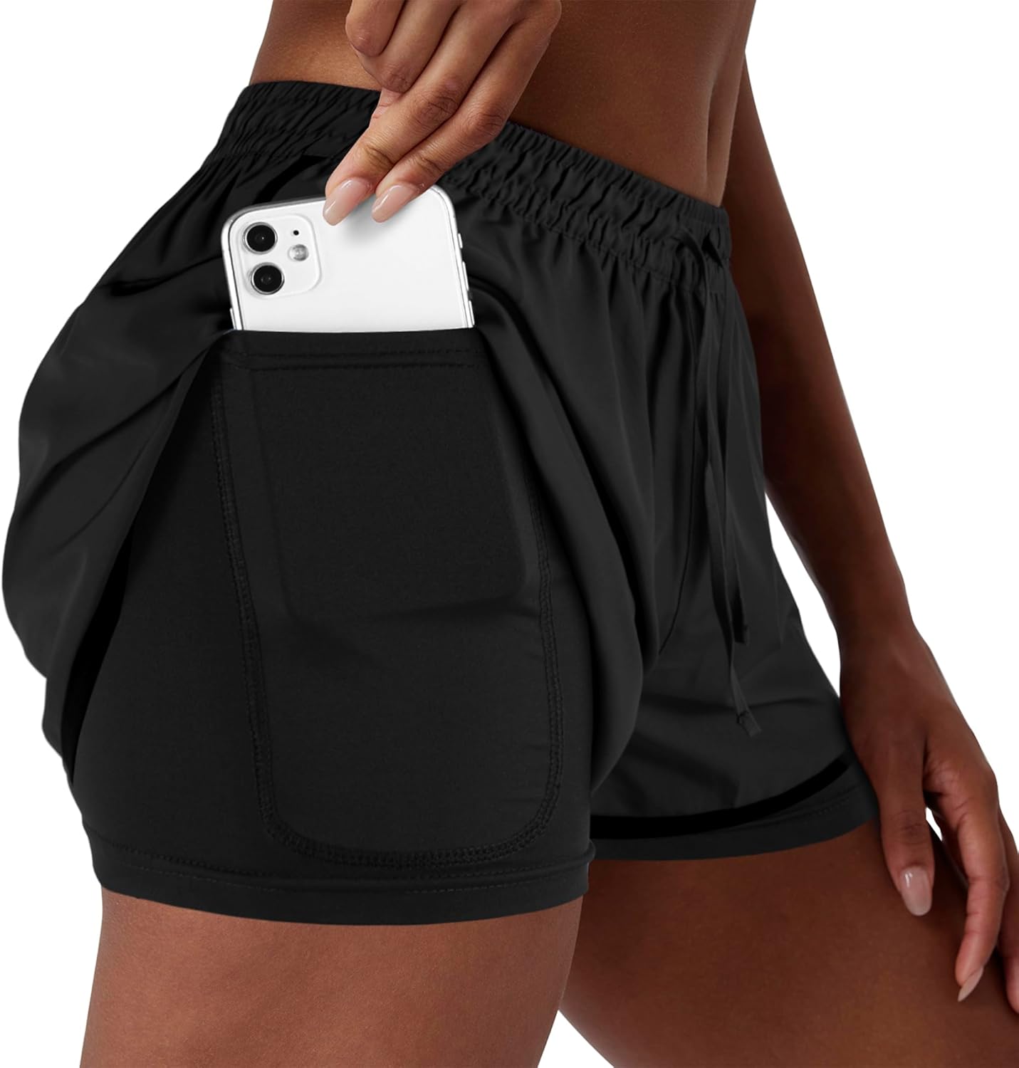 Yevrimow Women's 2 in 1 Running Shorts for Gym Yoga Workout Athletic Shorts High-Waisted Shorts with Liner Pockets