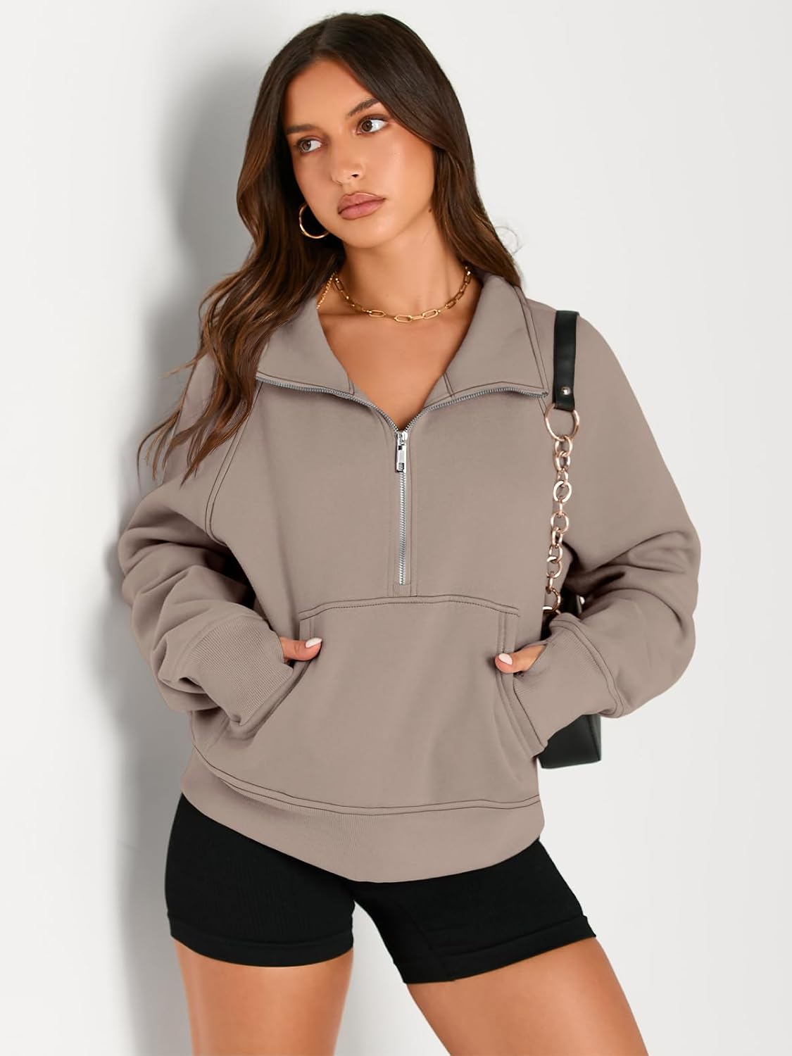 Alternative view of AUTOMET Womens Sweatshirts Half Zip Cropped Pullover Fleece Quarter Zipper Hoodies 2026 Fall Fashion Outfits Clothes
