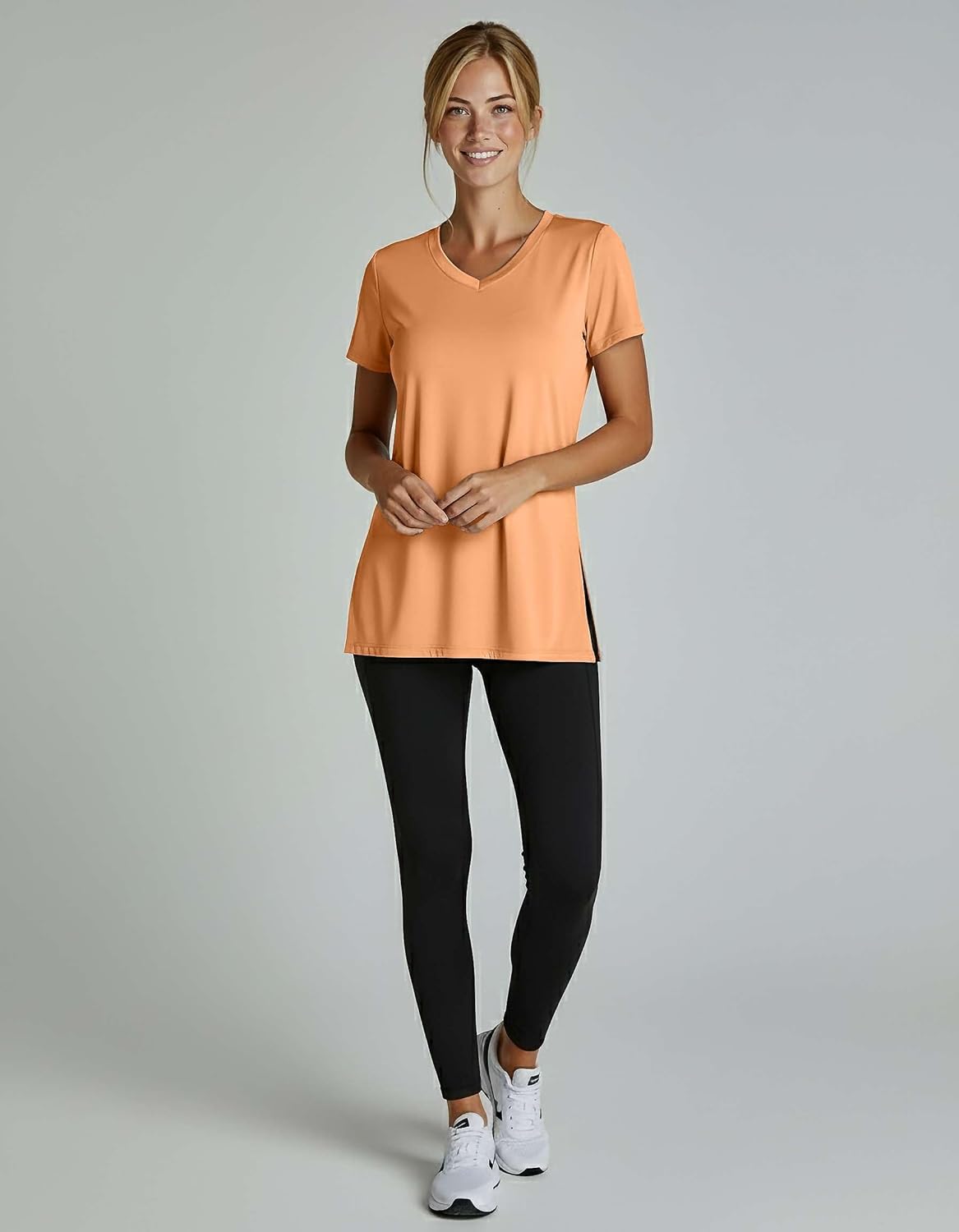 Alternative view of Real Essentials 5 Pack: Women's Short Sleeve Split Hem V-Neck T-Shirts, Athletic Tops, Gym, Workout, Yoga, Activewear (Plus)