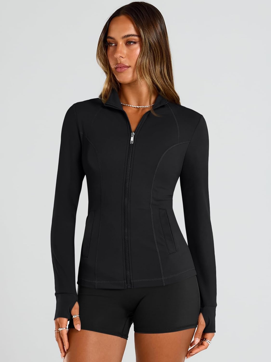 Trendy Queen Womens Lightweight Zip Up Jackets 2026 Athletic Workout Hoodies Spring Shirt Fitted Gym Clothes with Pocket