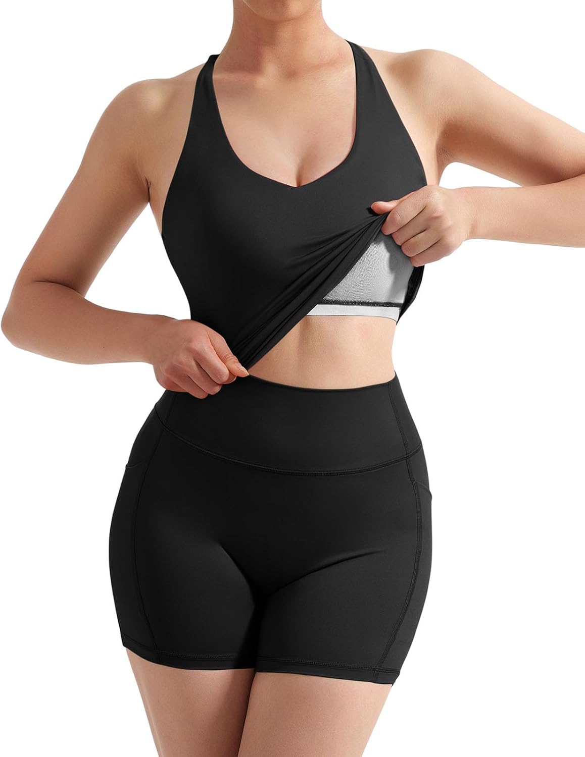 Alternative view of SUUKSESS Women 2 Piece Workout Sets Padded Tank Tops Tummy Control Leggings Gym Outfits