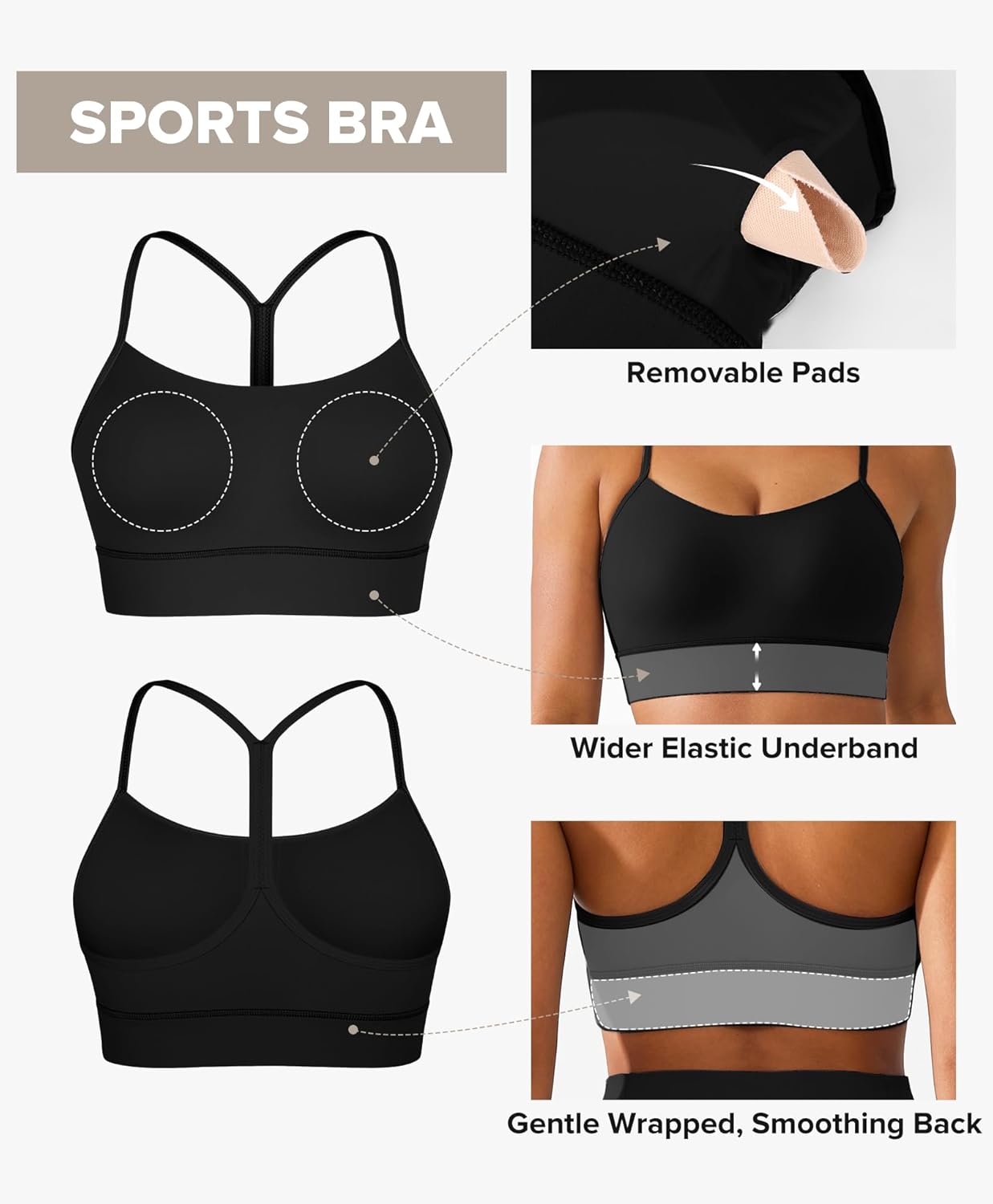 Alternative view of BRXL Y Back Sports Bras for Women Padded Racerback Low Impact Soft Thin Strap Workout Yoga Gym Casual