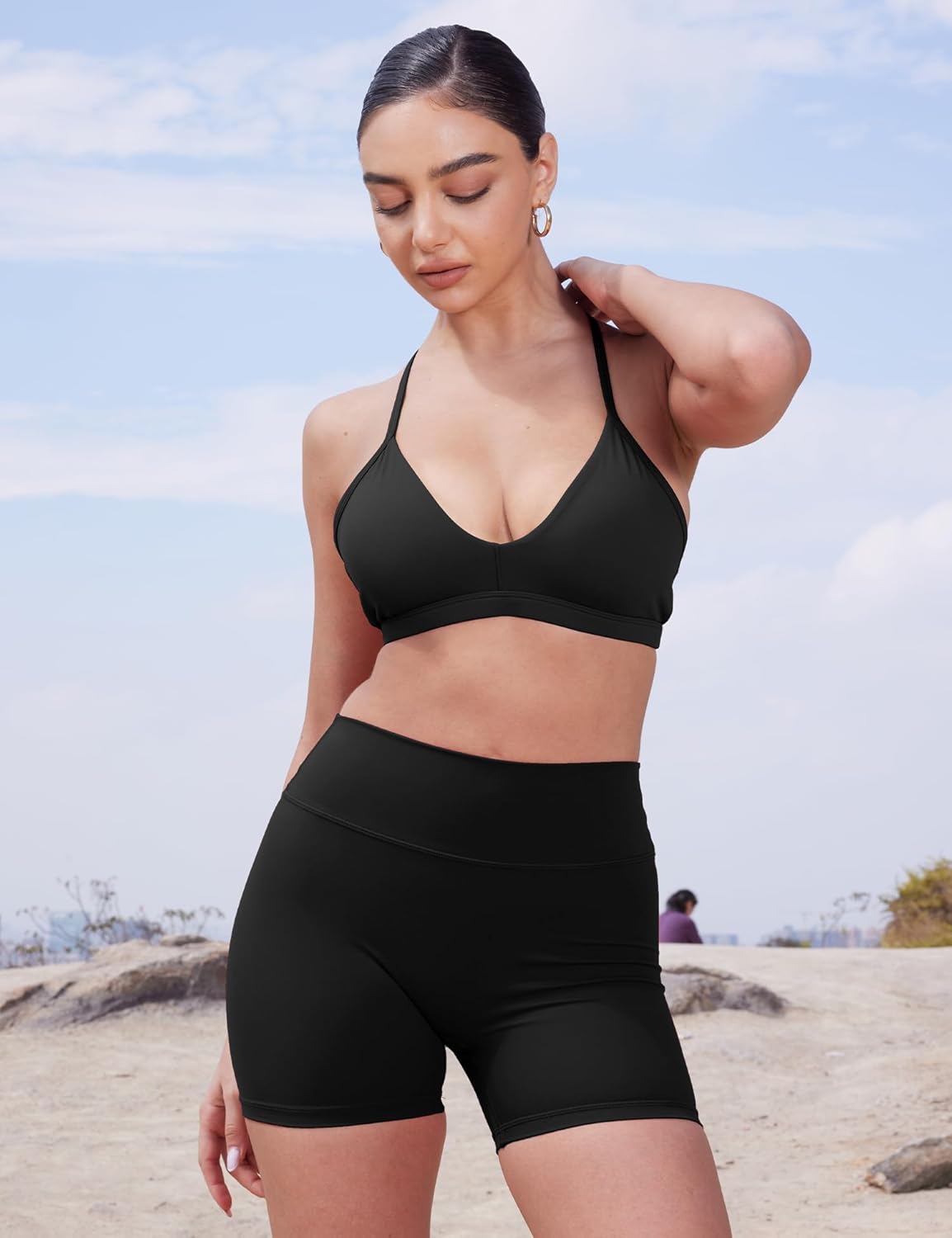 Alternative view of YEOREO Women's Biker Shorts 3.6" /4.5" / 6" Workout Gym Shorts Craze High Waist Tummy Control Hidden Scrunch Running Yoga