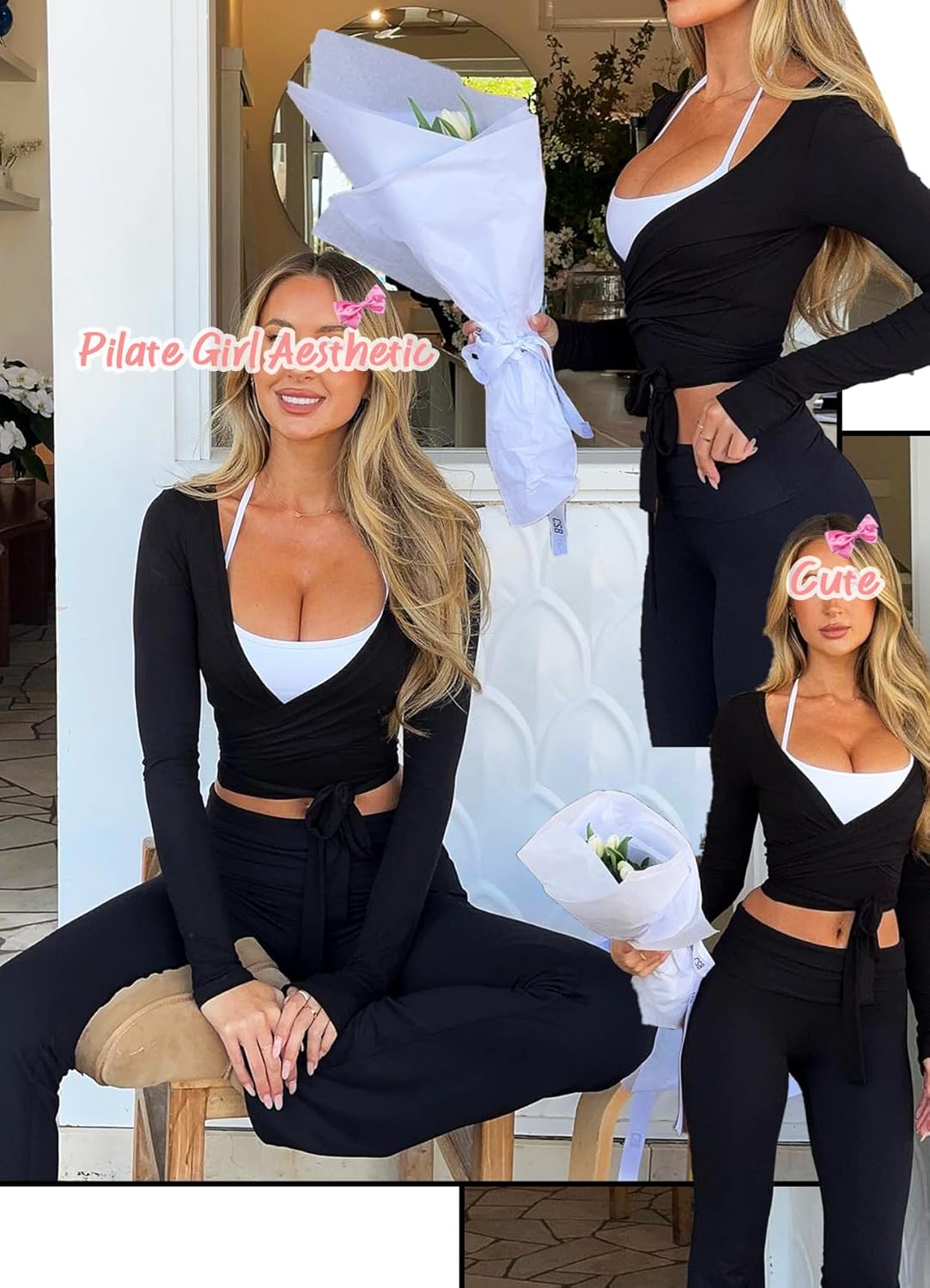 Alternative view of Navneet Women Long Sleeve Ballet Pilates Yoga Wrap Tie Front Tops Workout Gym Shirts Cardigan