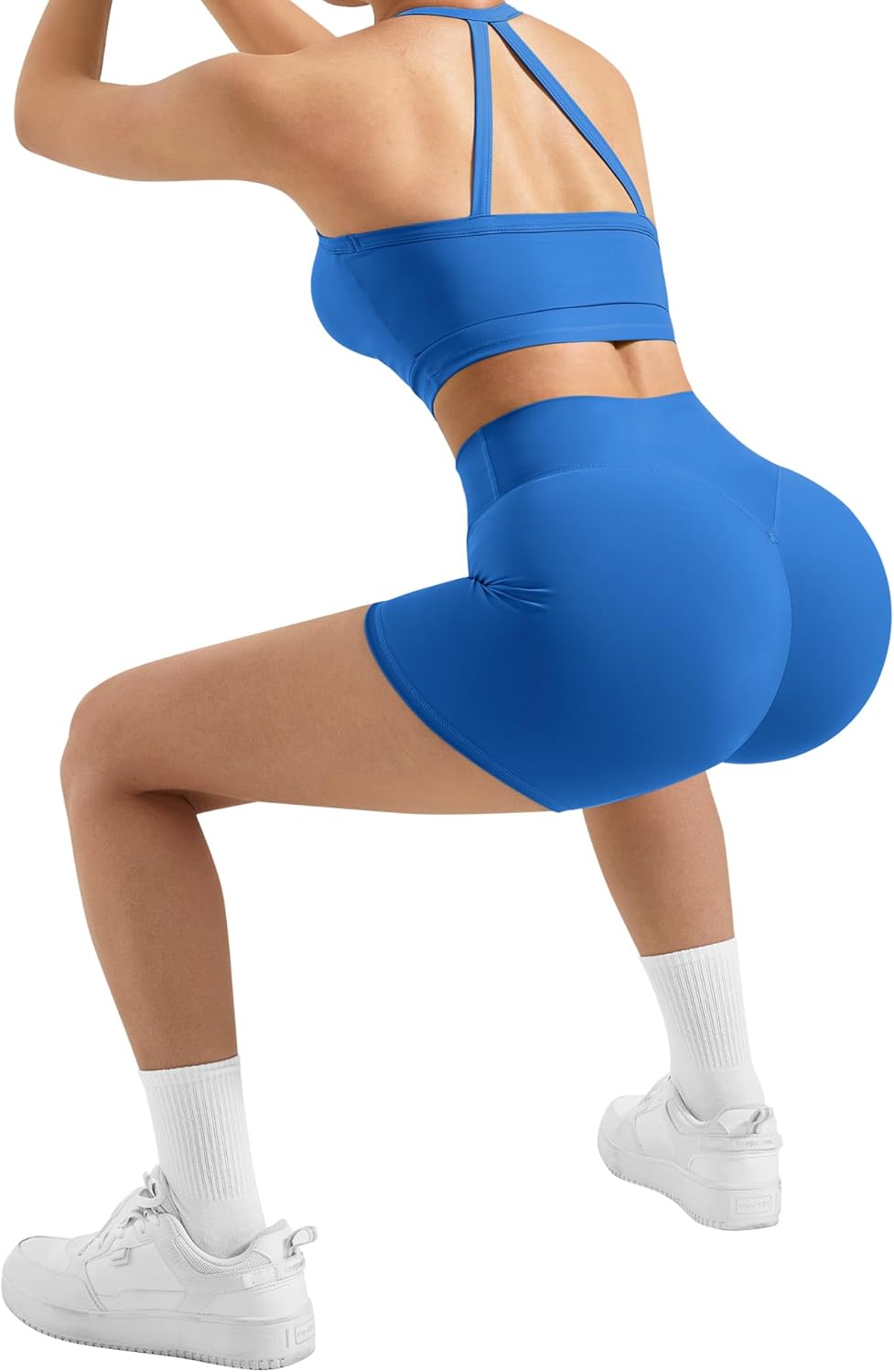 Alternative view of SUUKSESS Women 2 Piece Workout Sets High Waisted Tummy Control Biker Shorts Halter Padded Tank Tops