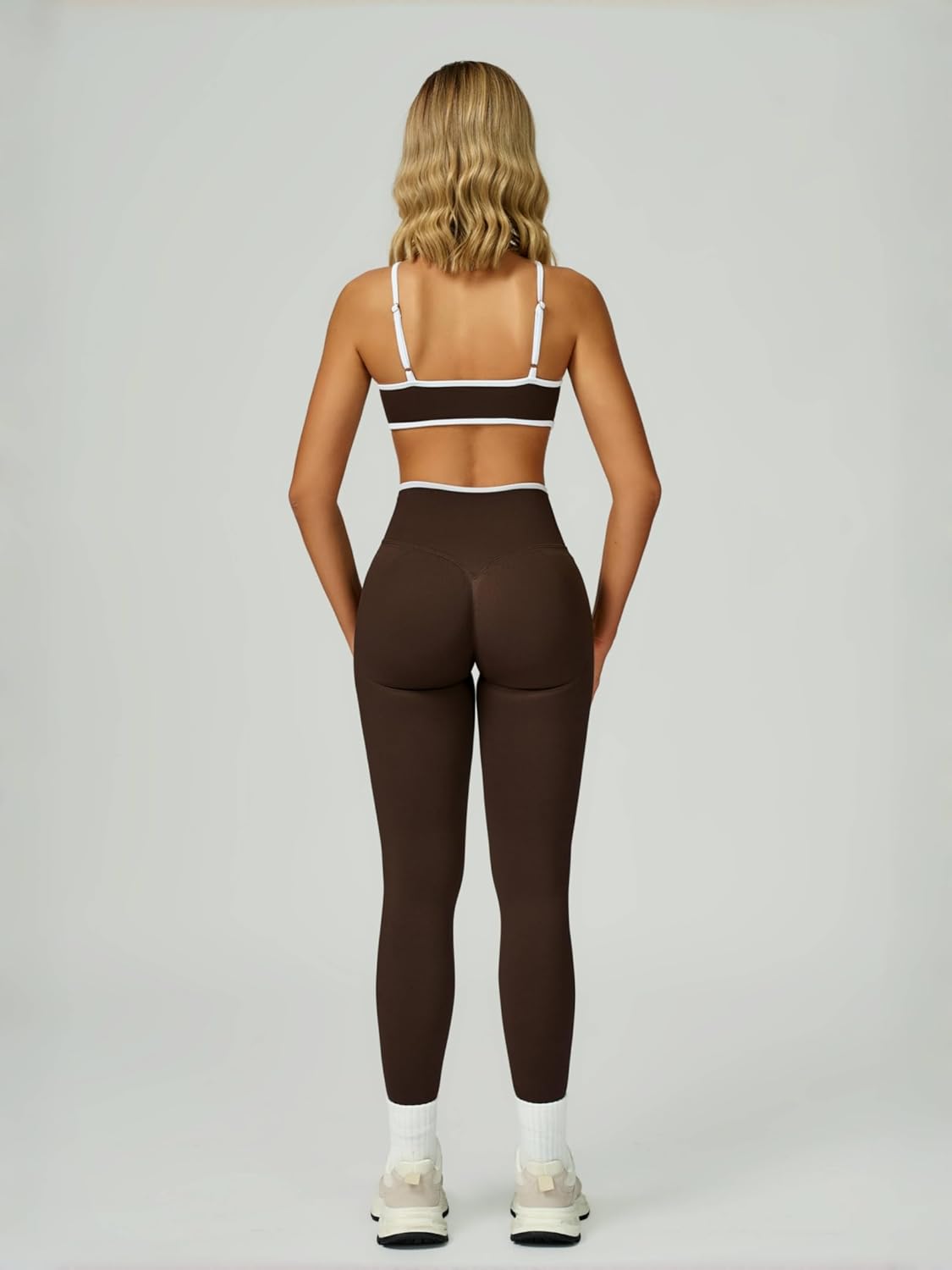 ABOCIW Womens 2 Piece Workout Sets Seamless Color Block Sports Bra Scrunch Butt Lifting High Waist Leggings Gym Set