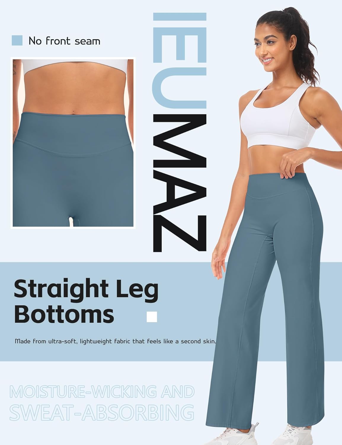 Ieumaz Women Straight Leggings Bottoms High Waist Gym Workout Leggings Stretch Casual Wide Leg Yoga Pants