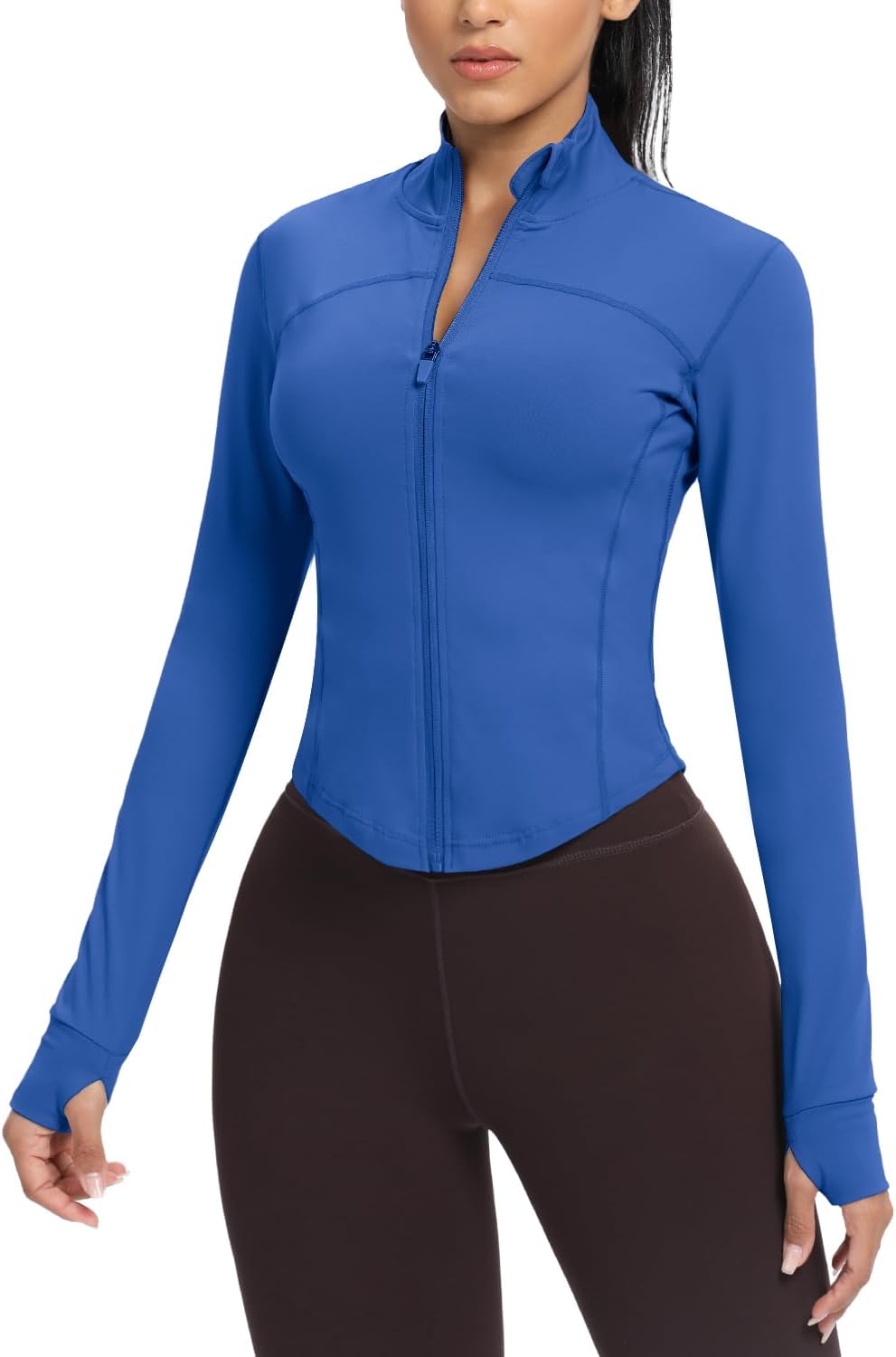 AVGO Women's Cropped Running Workout Jackets Zip Slim Fit Athletic Tops with Thumb Holes - Image 9