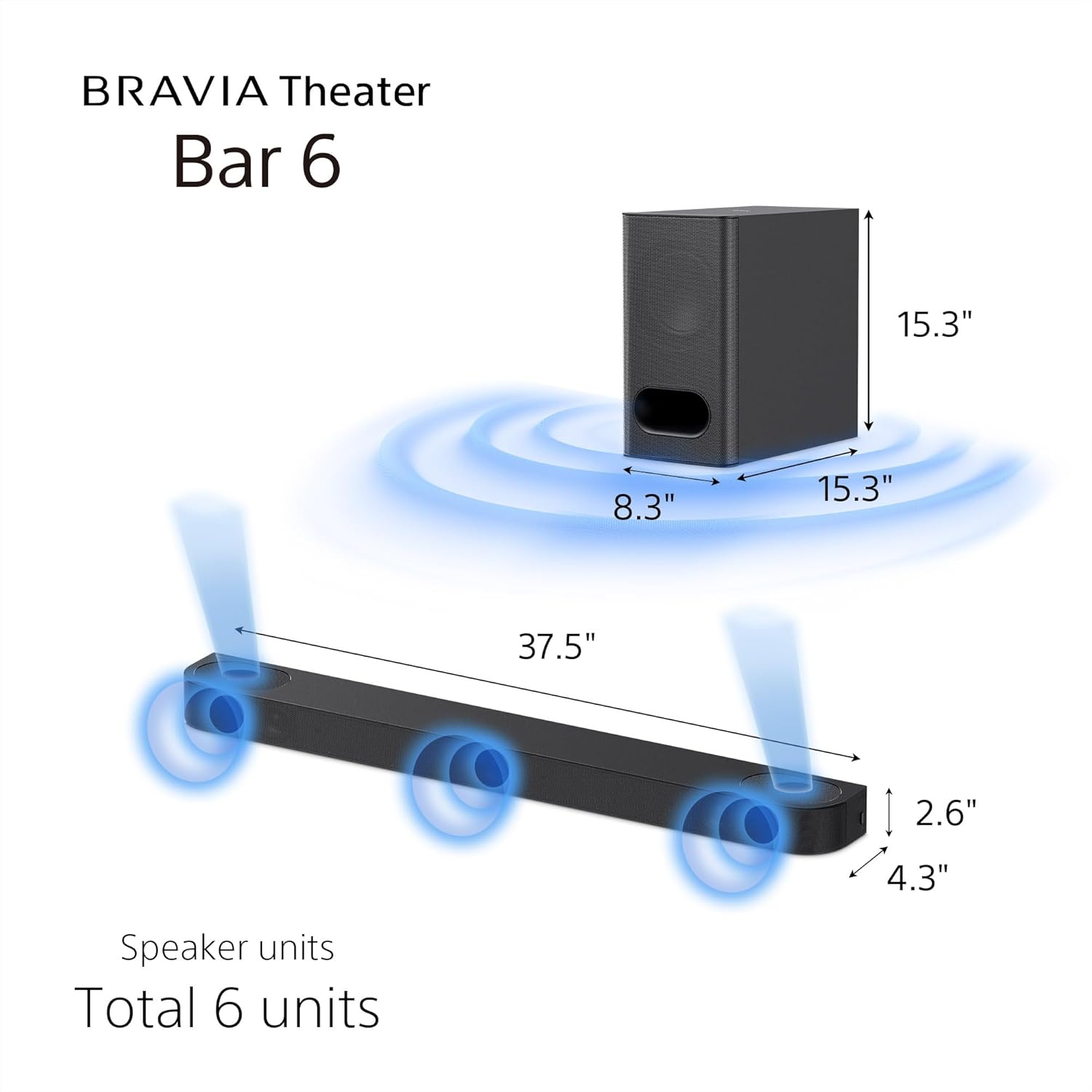 Alternative view of Sony BRAVIA Theater Bar 6, 3.1.2ch Sound bar with Powerful Wireless subwoofer, Surround Sound by Dolby Atmos®/DTS:X® Compatible HT-B600