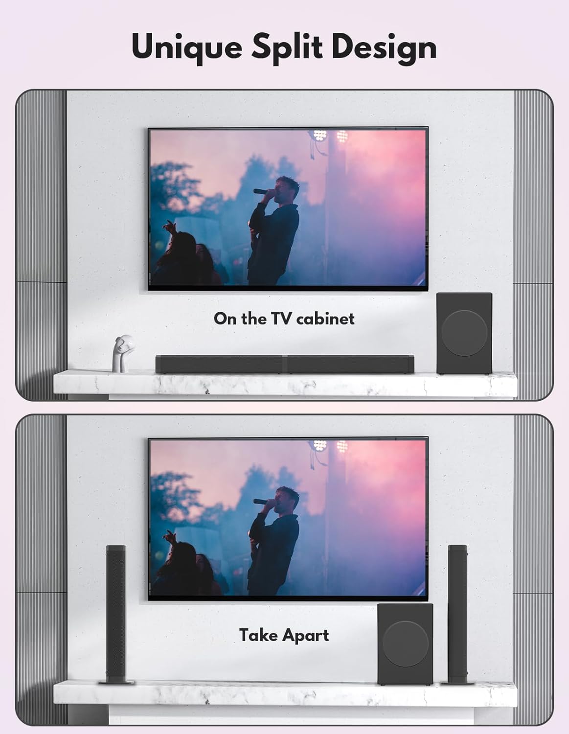 Home Theater Sound Bar Subwoofer, Sound Bar Bluetooth Surround Speakers, TV Speakers Sound Bars Bluetooth Hdmi(ARC) Optical Coaxial AUX USB 2.1ch Home Audio Sound System TV PC Wall Mount, Black