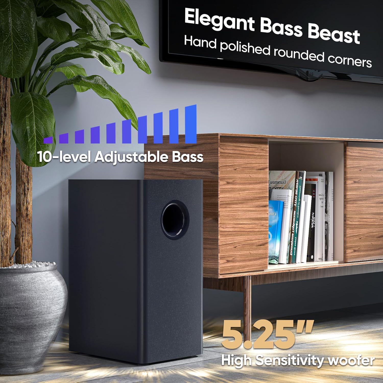 Alternative view of TV Sound Bar Subwoofer Bluetooth, Home Theater Sound Bar System, TV Speakers Sounds Bars Subwoofer, Hdmi(ARC) OPT COAX AUX USB 2.1ch Home Audio TVs/PC/Projector Treble Bass 3 Modes Remote, Black