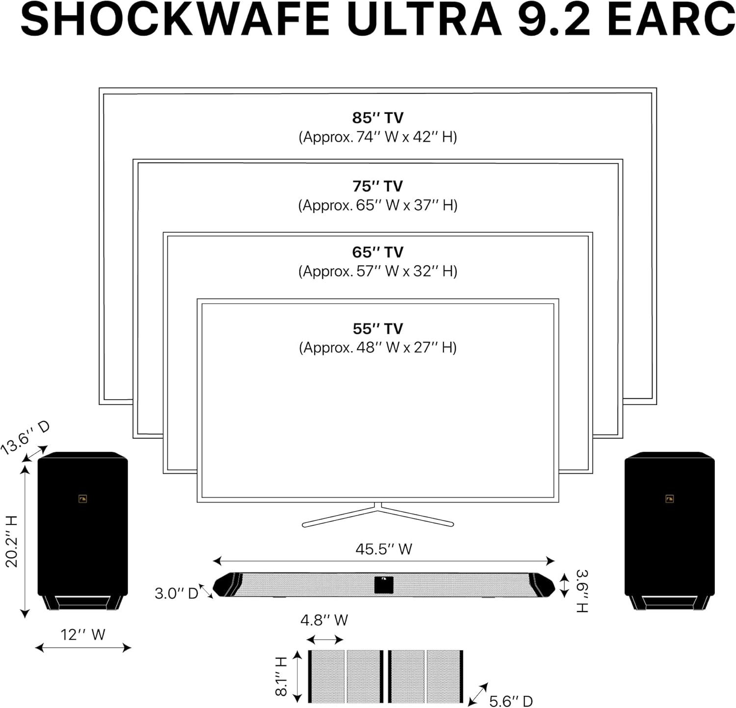 Nakamichi Shockwafe Ultra 9.2.4 Channel Dolby Atmos/DTS:X Soundbar with Dual 10" Subwoofers (Wireless), 4 Rear Surround Effects Speakers, eARC and SSE Max Technology (Flagship)
