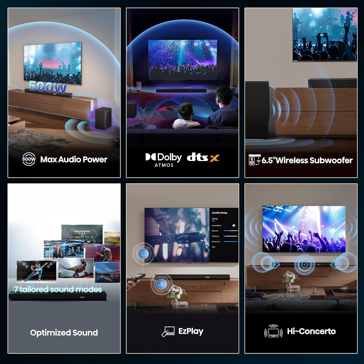 Alternative view of Hisense AX3100Q 3.1Ch Sound Bar with Wireless Subwoofer, Dolby Atmos, DTS:X, Bluetooth 5.3, Roku TV Ready, HDMI/AUX/ARC/Optical/USB, EzPlay, 7 EQ Modes