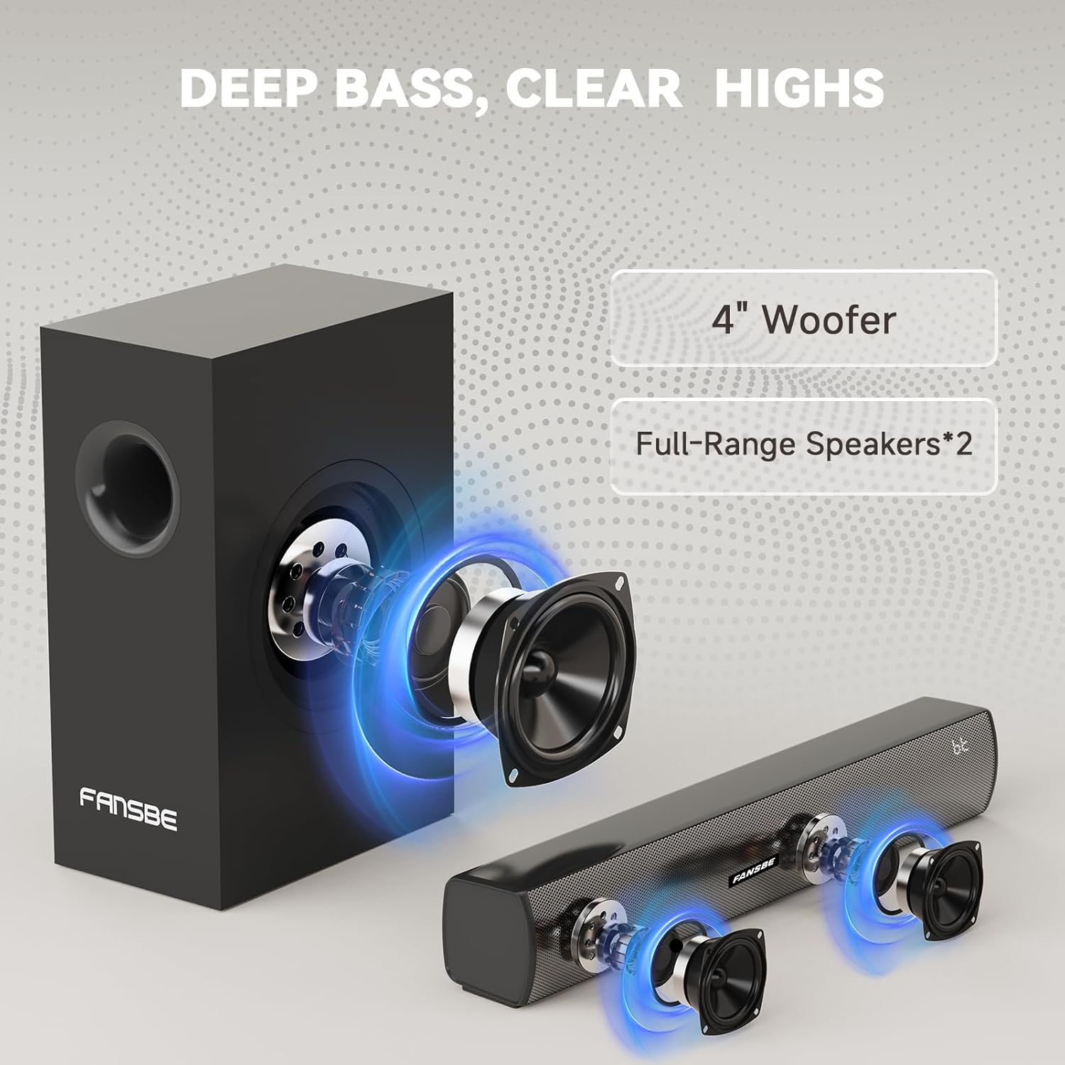 Alternative view of Home Theater Sound Bar Subwoofer, Sound Bar Bluetooth Surround Speakers, TV Speakers Sound Bars Bluetooth Hdmi(ARC) Optical Coaxial AUX USB 2.1ch Home Audio Sound System TV PC Wall Mount, Black