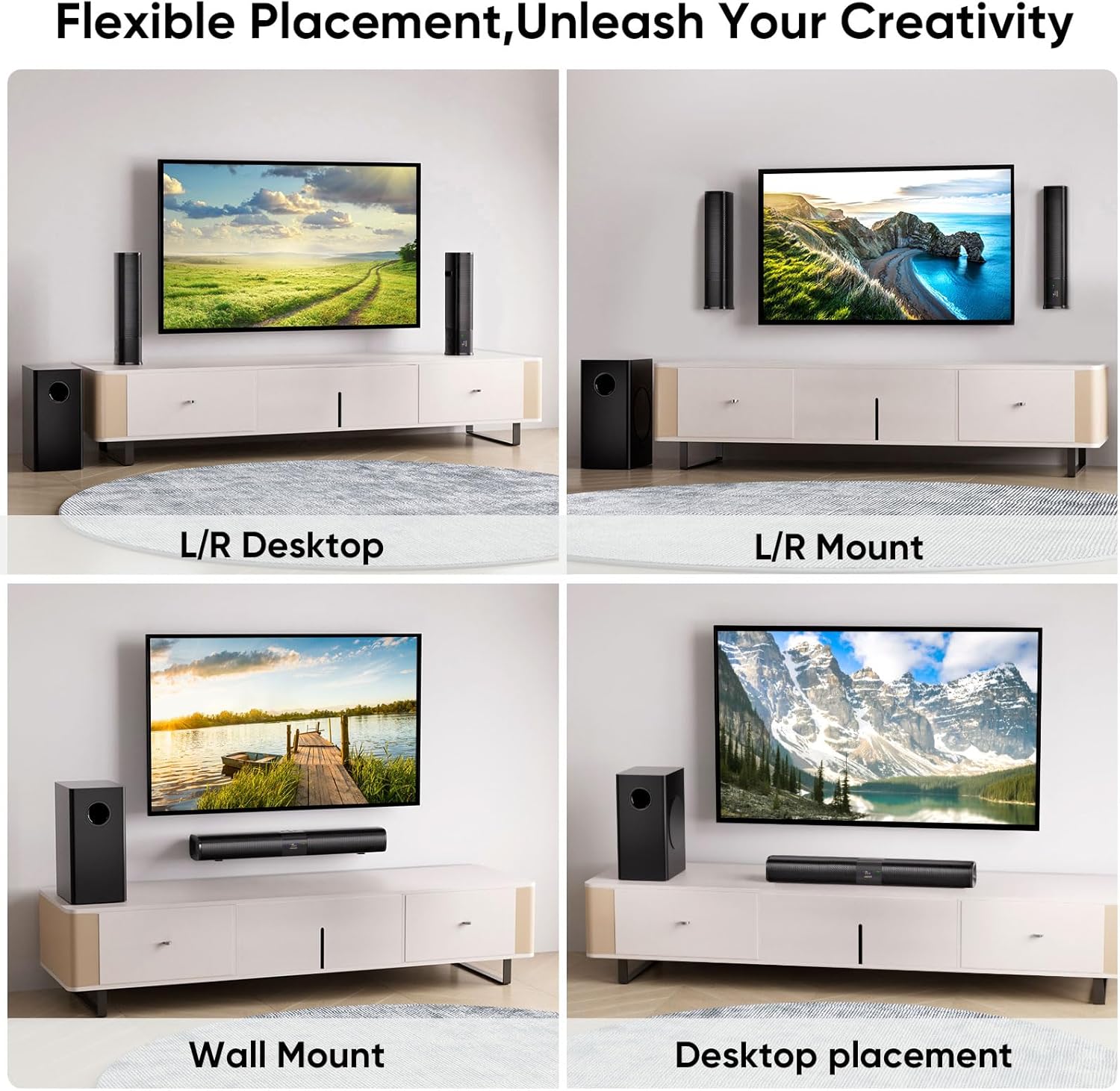 Saiyin Sound Bars for Smart TV with Subwoofer, Soundbar with Optical/ARC/AUX and Bluetooth 5.3 Inputs, Surround Sound System with 5.25 Inches Woofer,Treble and Bass Adjustable