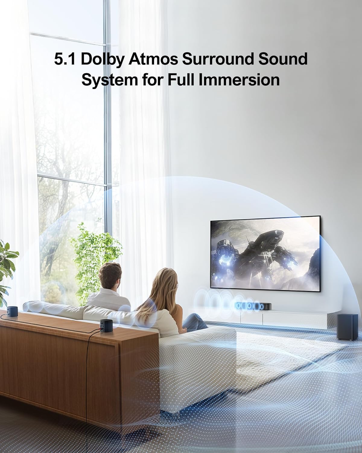 ULTIMEA 5.1ch Sound Bar with Dolby Atmos, Surround Sound System for TV, App Control, Home Theater Sound System, TV Soundbar with Subwoofer, 2 Surround Speakers, HDMI eARC/Opt/AUX/BT, Aura A50 Pro
