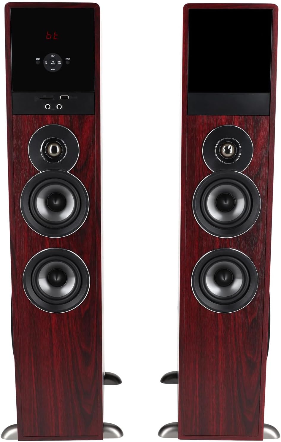 Rockville TM80C Powered Home Theater Tower Speaker System, Cherry Wood, 800W, 8" Subwoofers, Bluetooth, USB/SD Playback, FM Radio, Remote Control, Karaoke Ready, Perfect for Home Entertainment