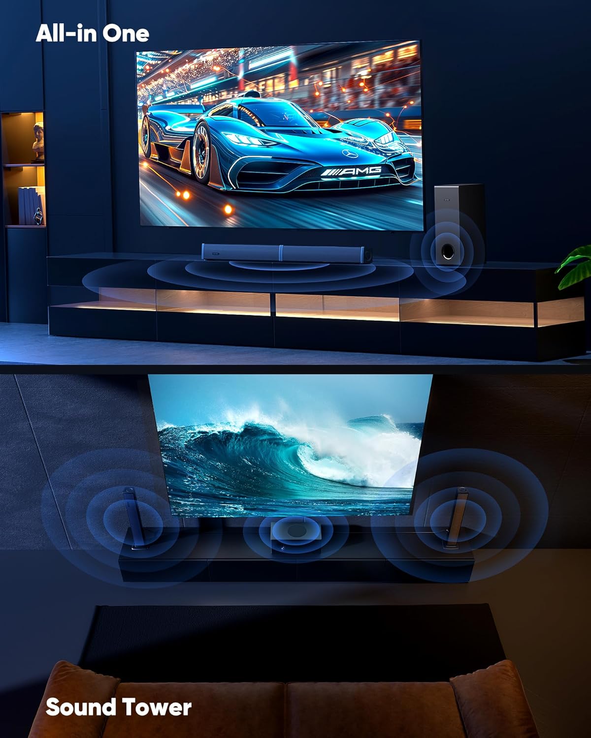 Alternative view of INFITBO Sound Bar for Smart TV 2.1CH 190W Peak Power Soundbar with Subwoofer Detachable 2-in-1 BT 5.4 Surround Sound System 12L Deep Bass for PC Game with HD-ARC/Opt/USB/AUX Home Theater