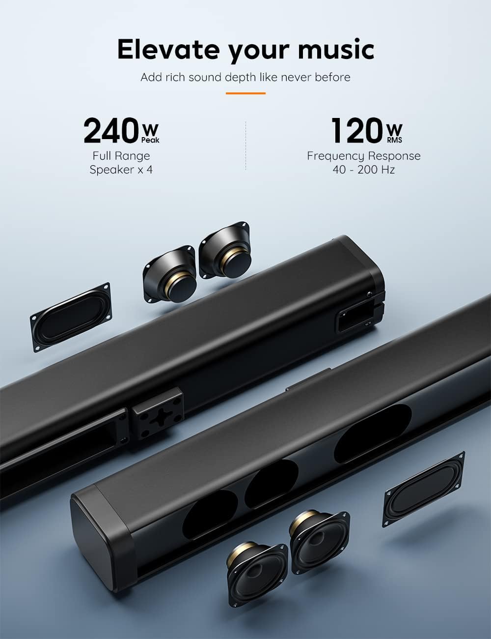 Alternative view of GEOYEAO Sound Bars for TV with Subwoofer, 2.1ch Home Audio Speaker & 3D & 240W Deep Bass Subwoofer Bluetooth 2-in-1 Detachable TV Surround Sound Speaker System